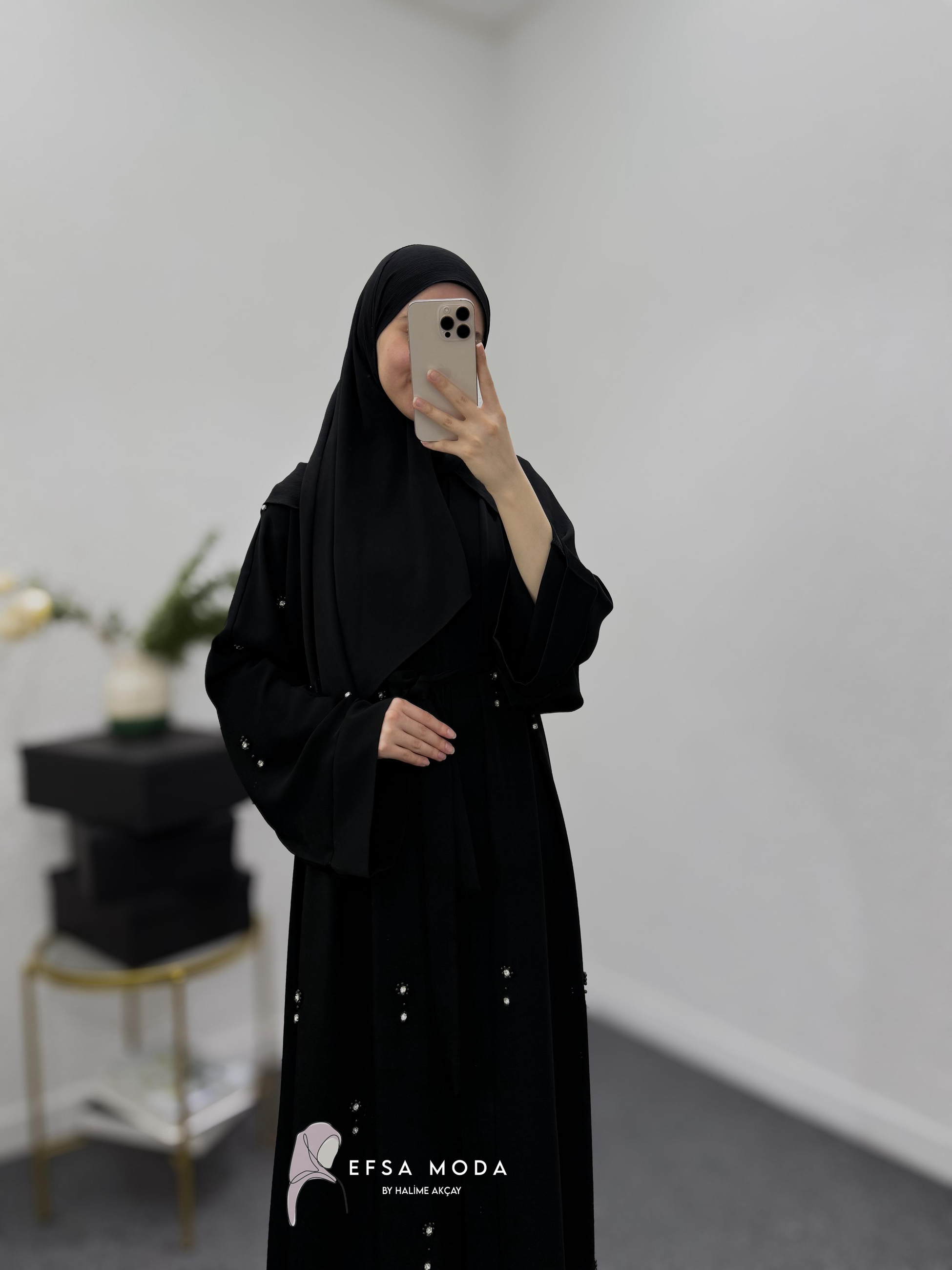 İNCİ PAPATYA ABAYA SİYAH
