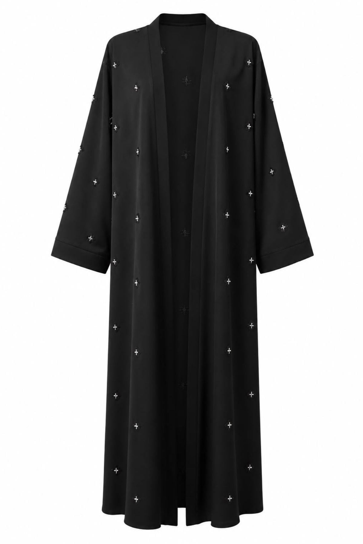 İnci Ve Taş İşlemeli Abaya – Siyah