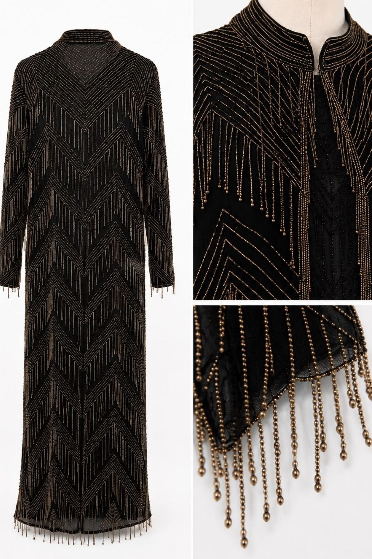 İthal Boncuk İşlemeli Abaya Gold İşlemeli