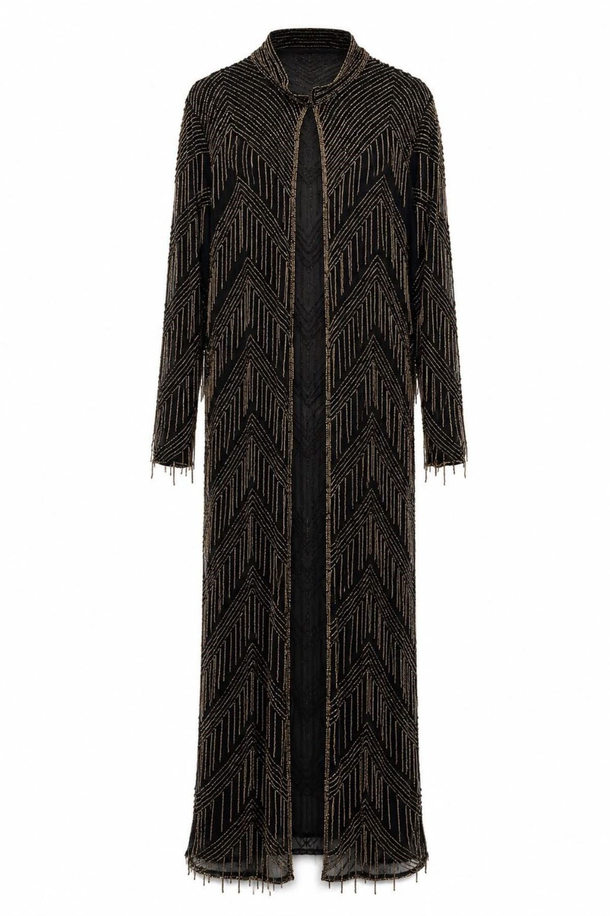 İthal Boncuk İşlemeli Abaya Gold İşlemeli