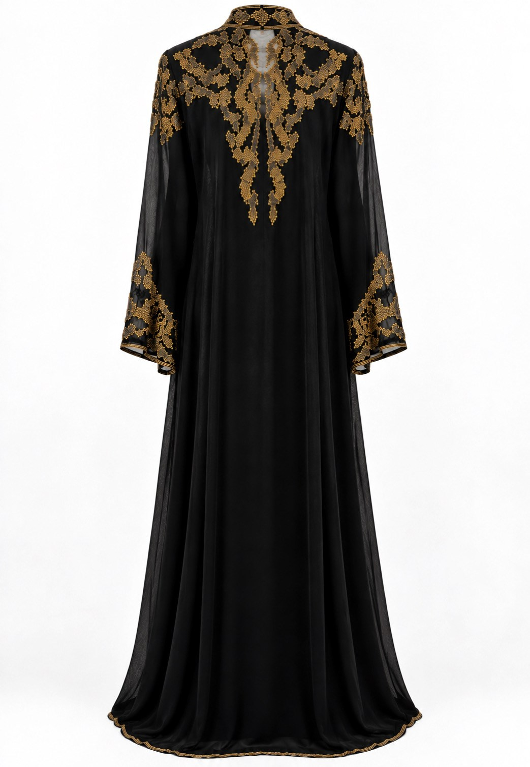 İthal Gold Kasnak İşlemeli Şifon Abaya