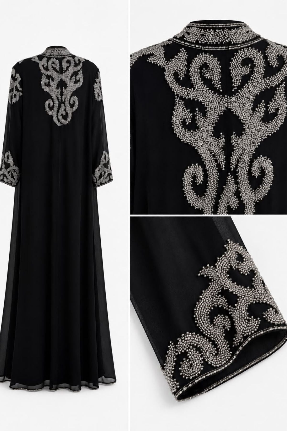 İthal Özel Kasnak İşlemeli Siyah Abaya
