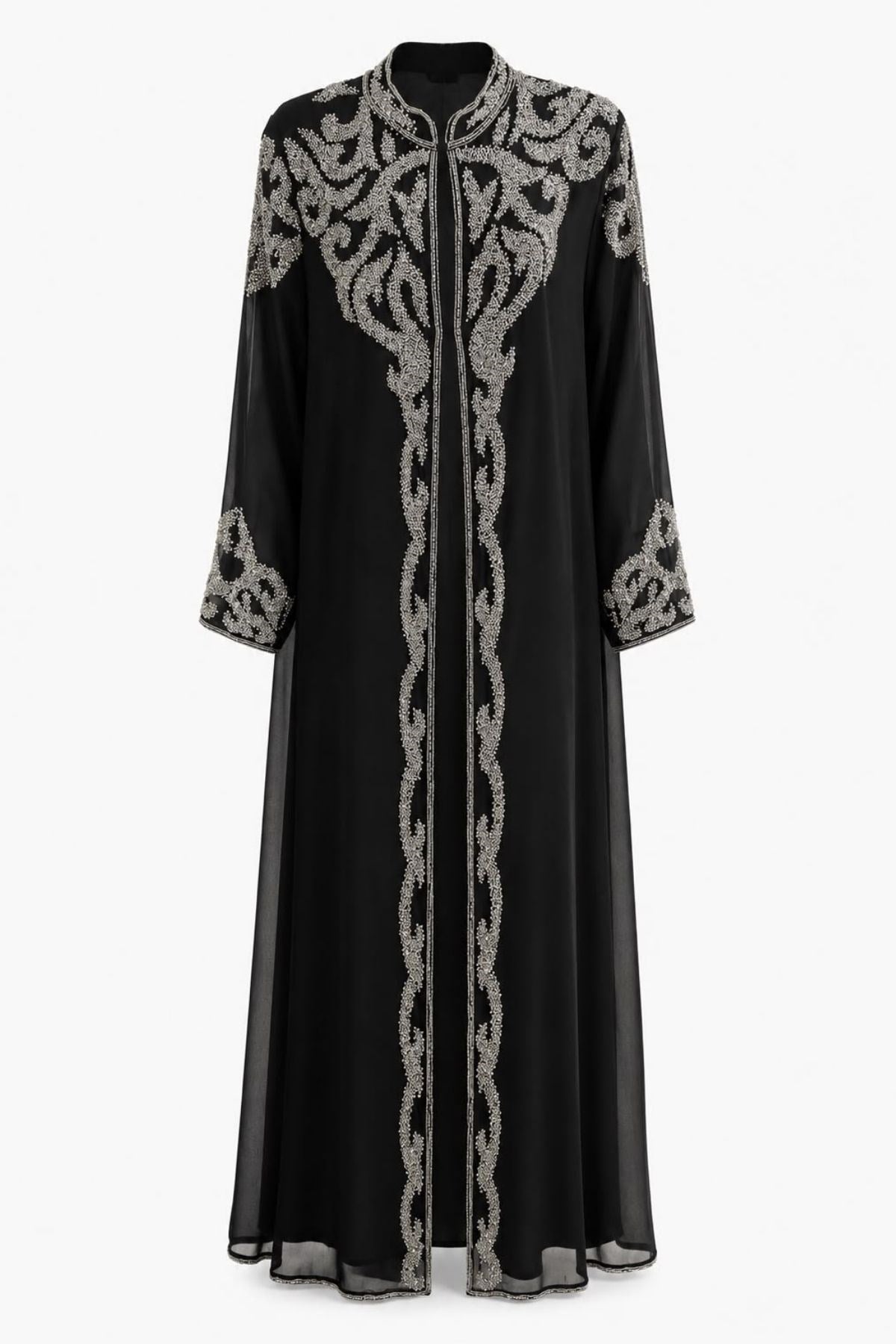 İthal Özel Kasnak İşlemeli Siyah Abaya