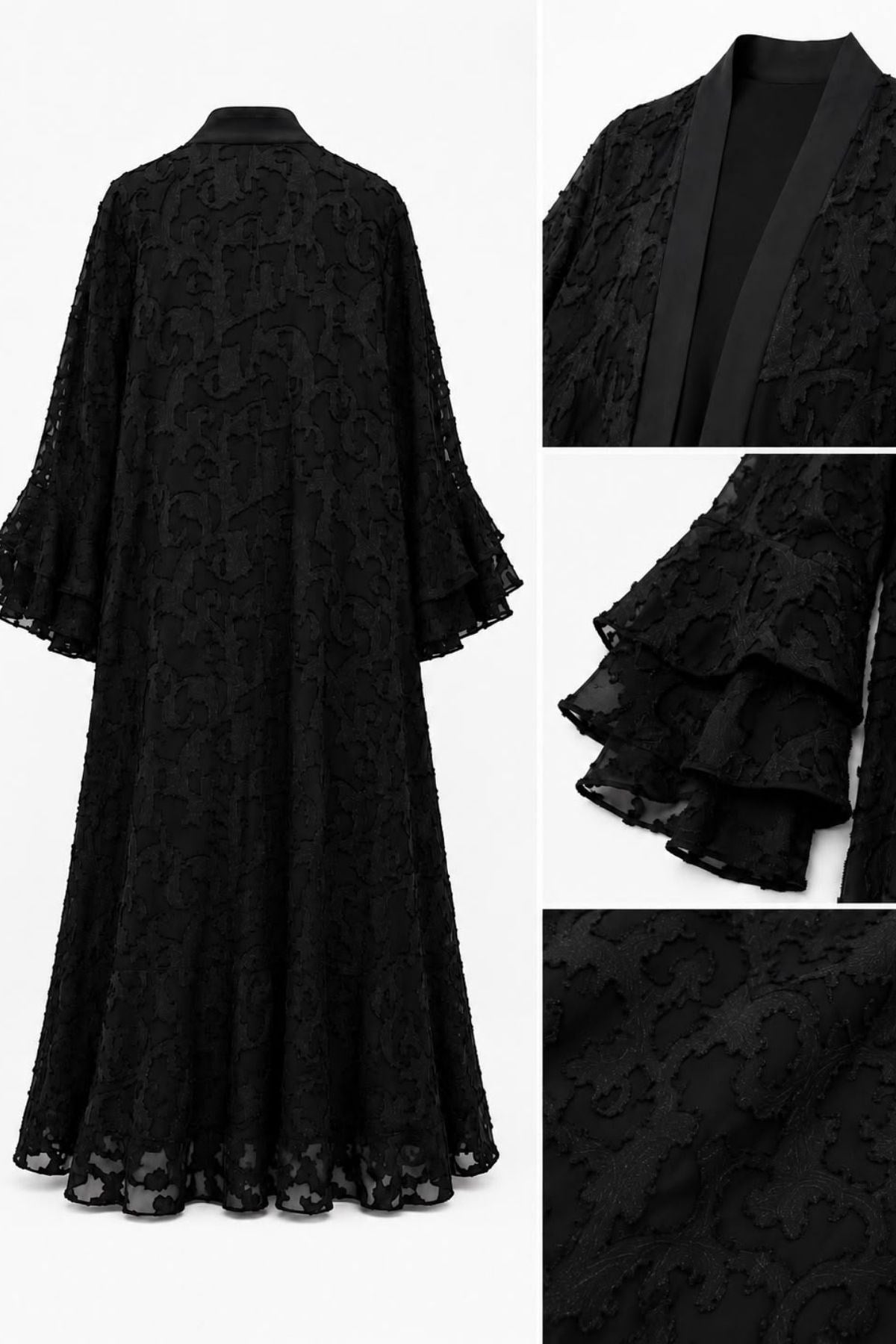 Jakarlı Volan Kollu Abaya