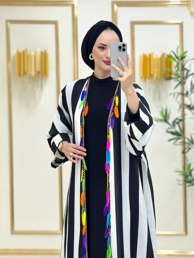 Jana Keten İpek Abaya Desenli