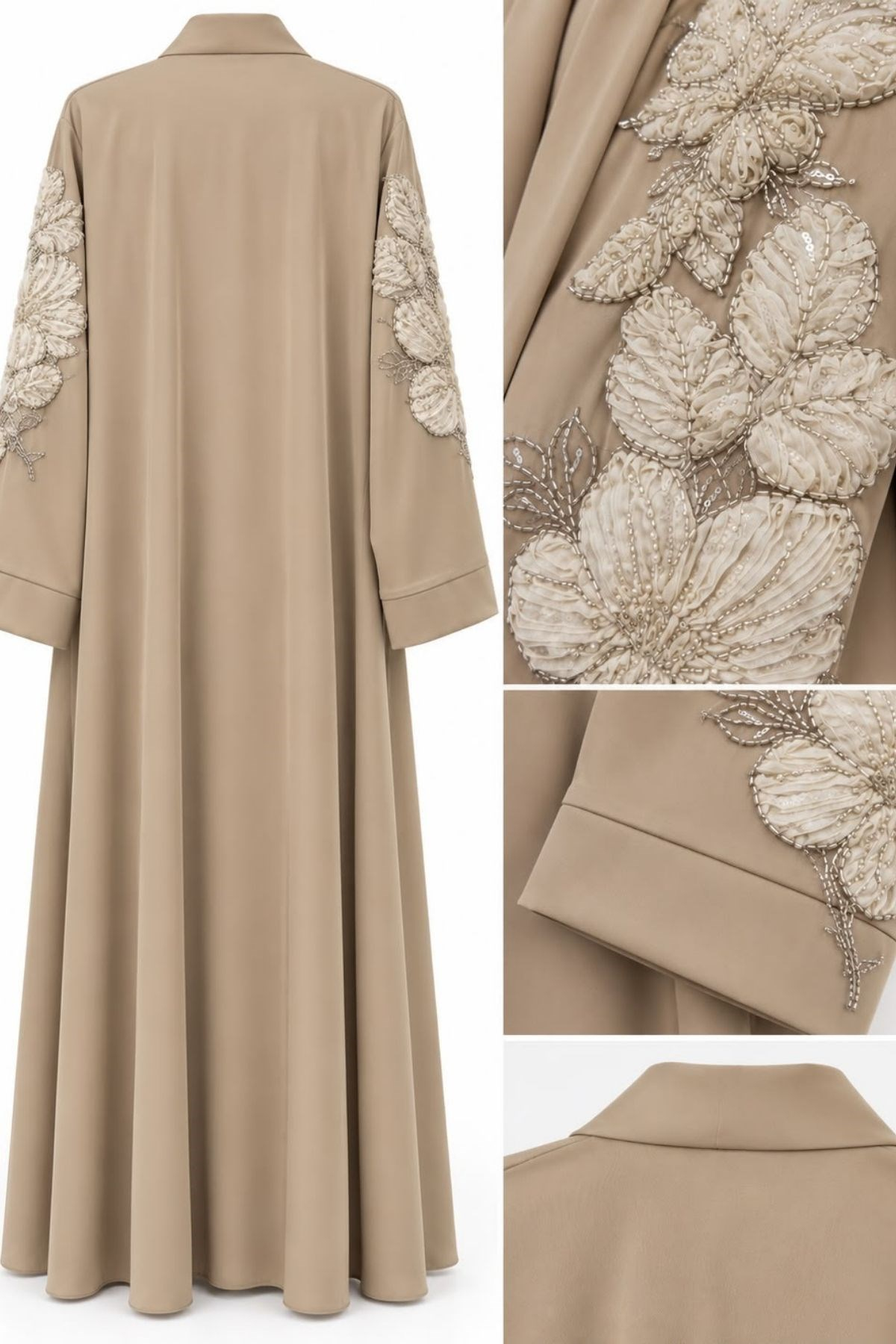 Kabartma Çiçek Desenli Şık Abaya