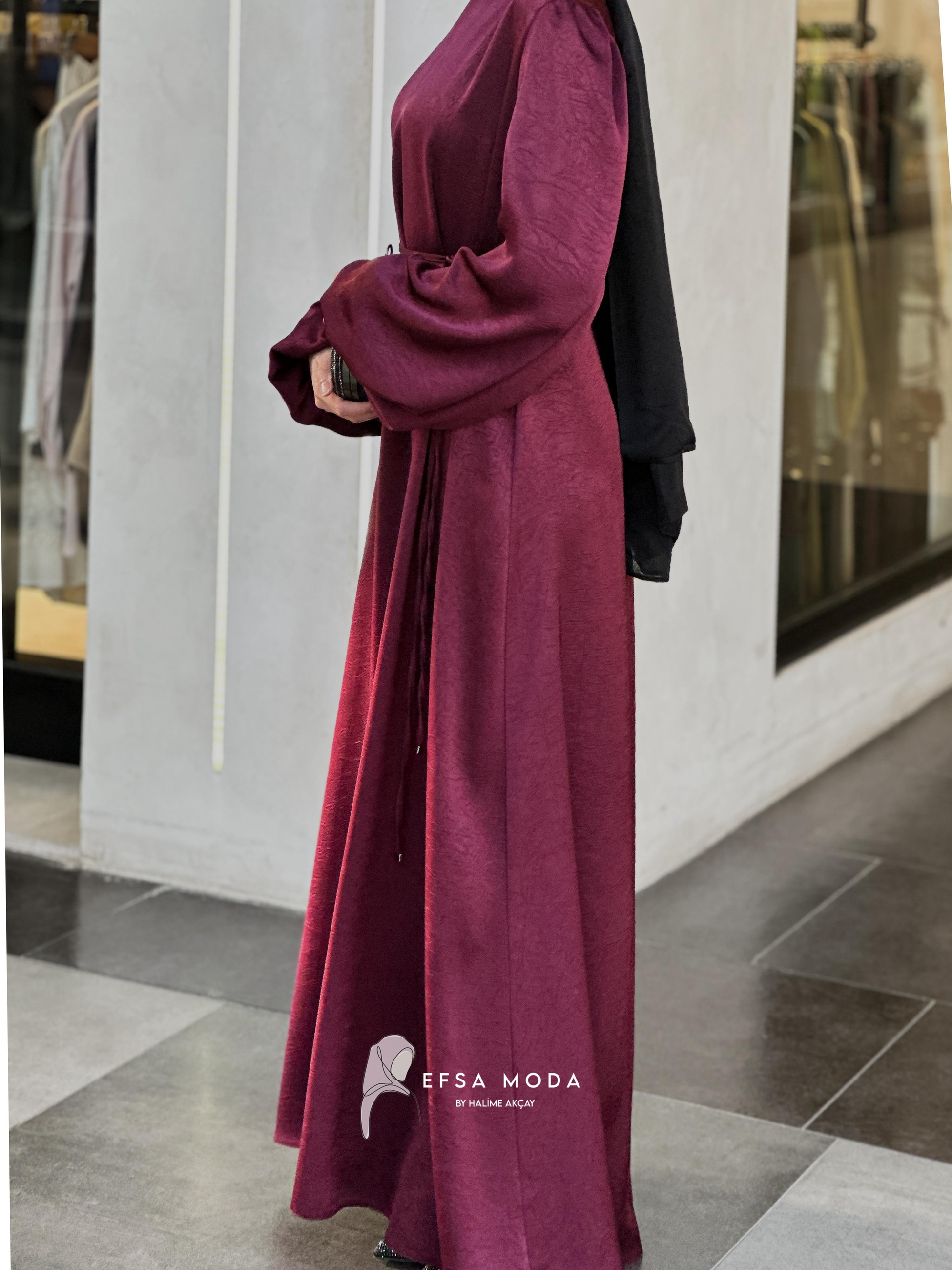 KREP SATEN ELBİSE BORDO