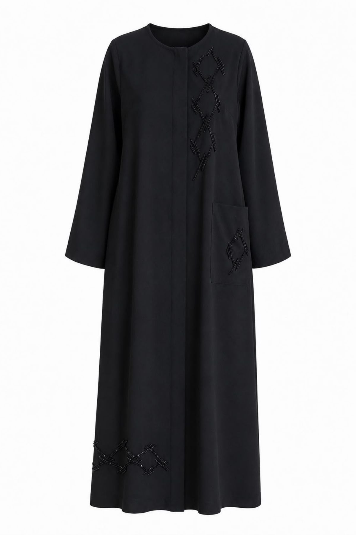 Kum Krep Crep Siyah Taş İşlemeli Abaya
