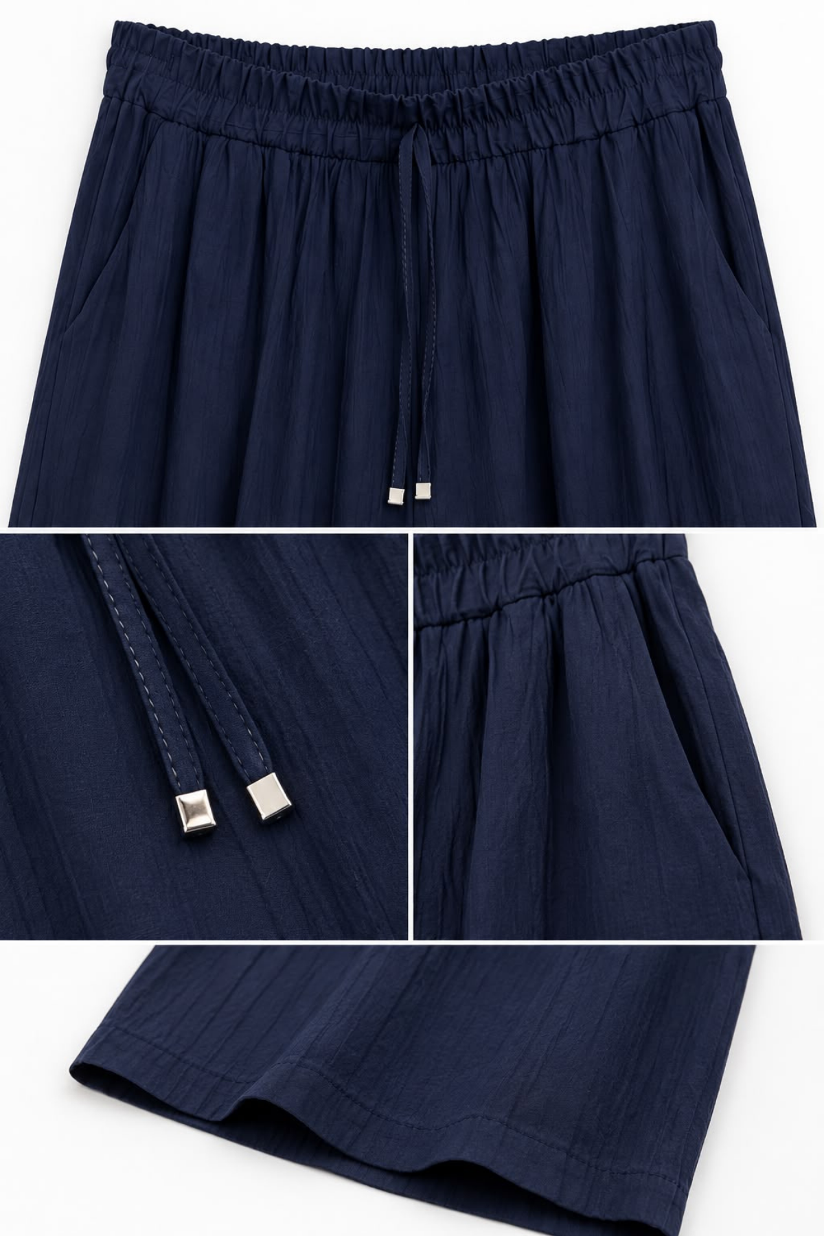 Lacivert Beli Lastikli Bol Paça Pantolon
