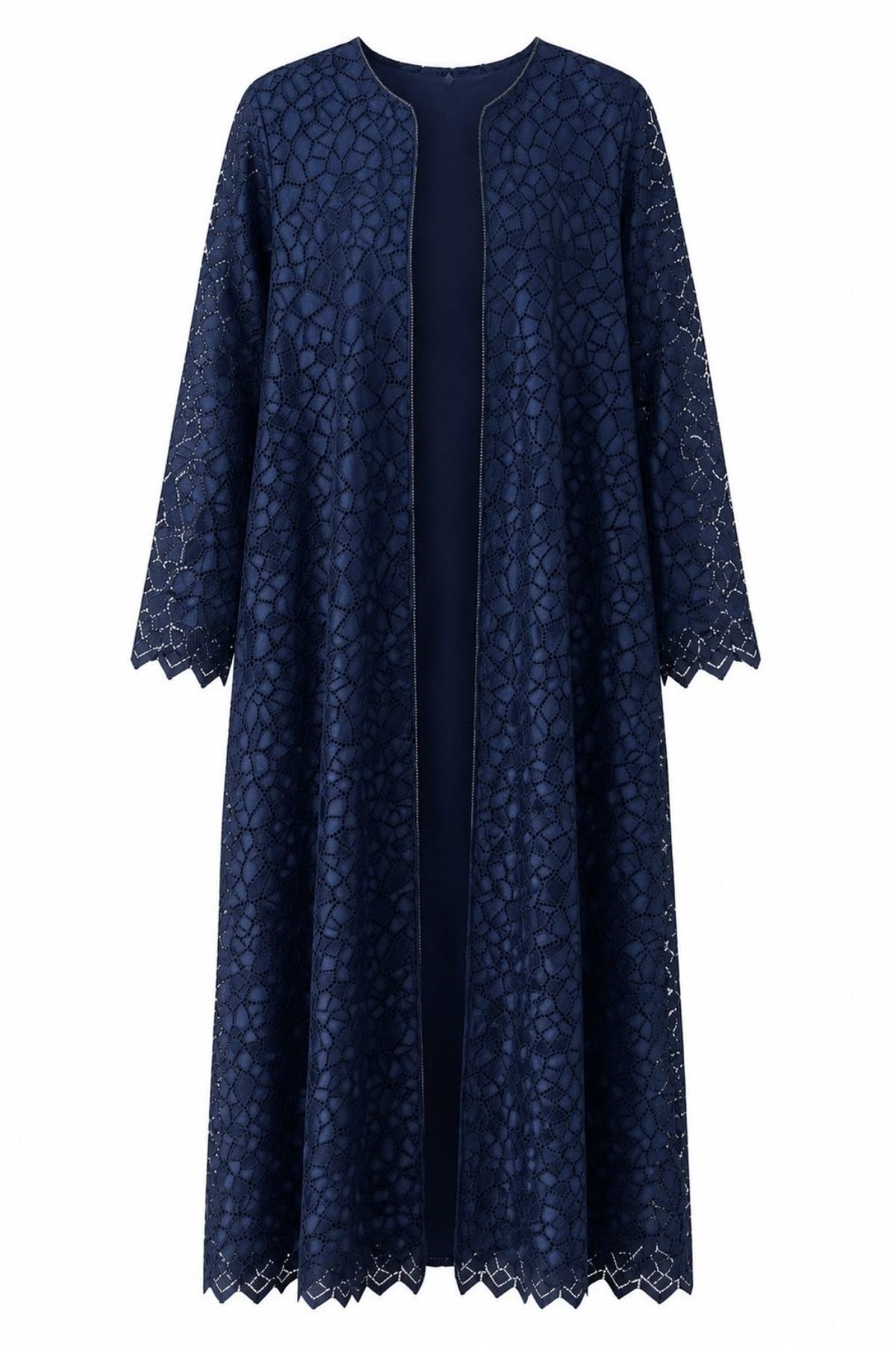 Lacivert Dantel İşlemeli Abaya Takımı