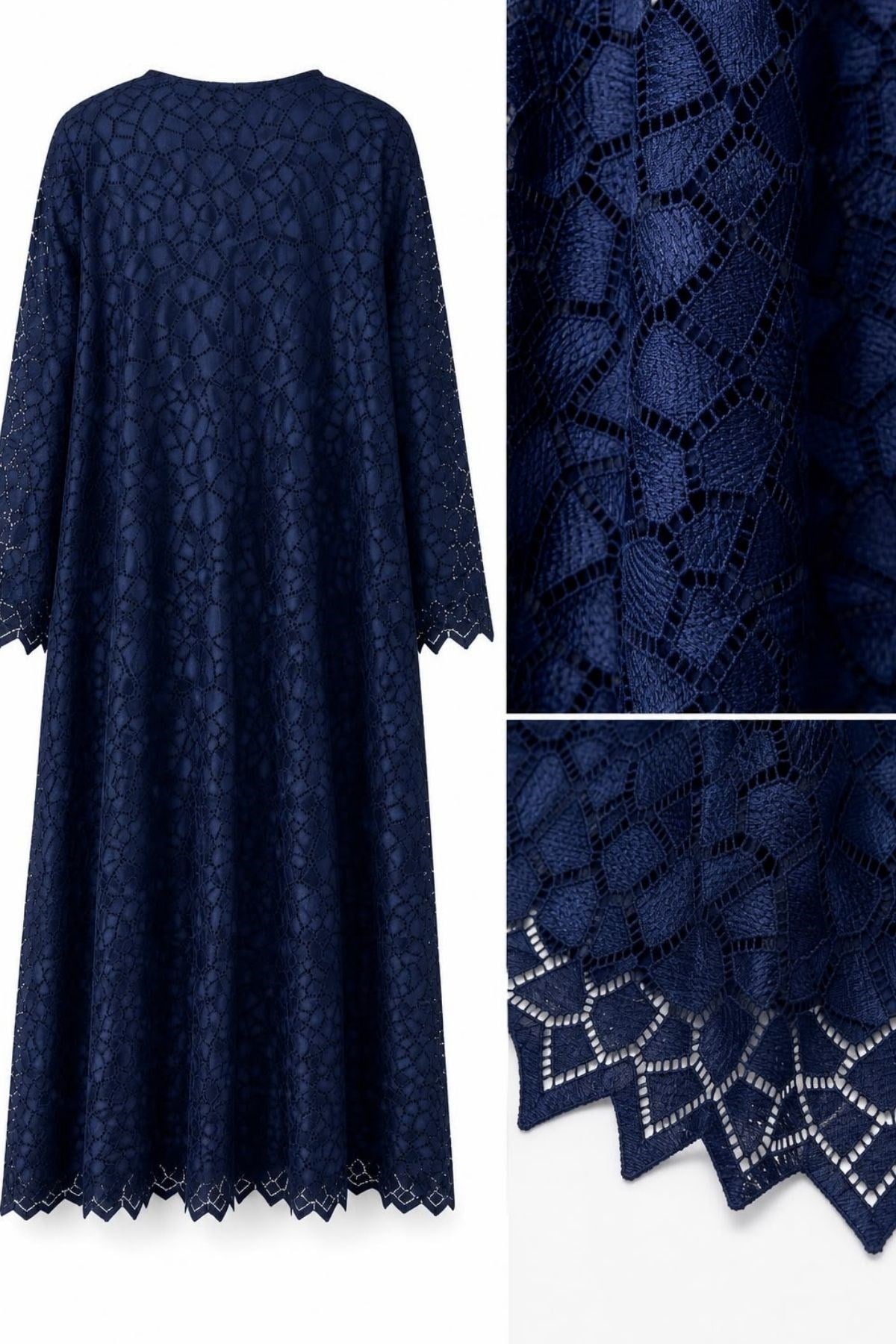 Lacivert Dantel İşlemeli Abaya Takımı