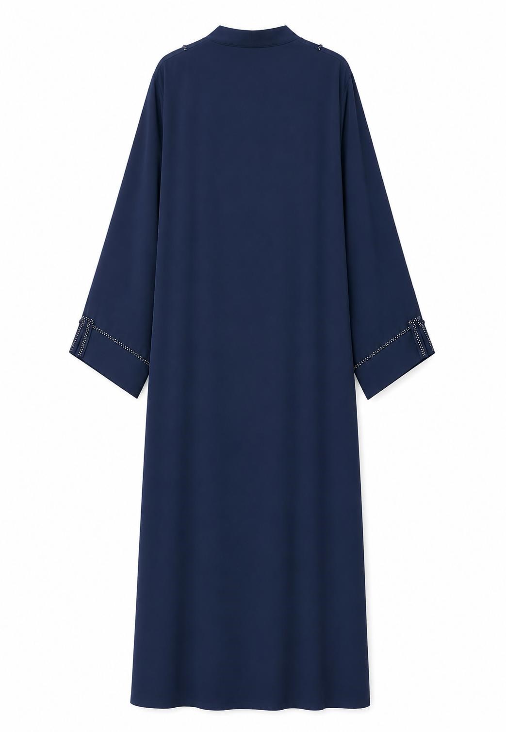 Lacivert Dubai İpeği Minimal Taş Detaylı Abaya