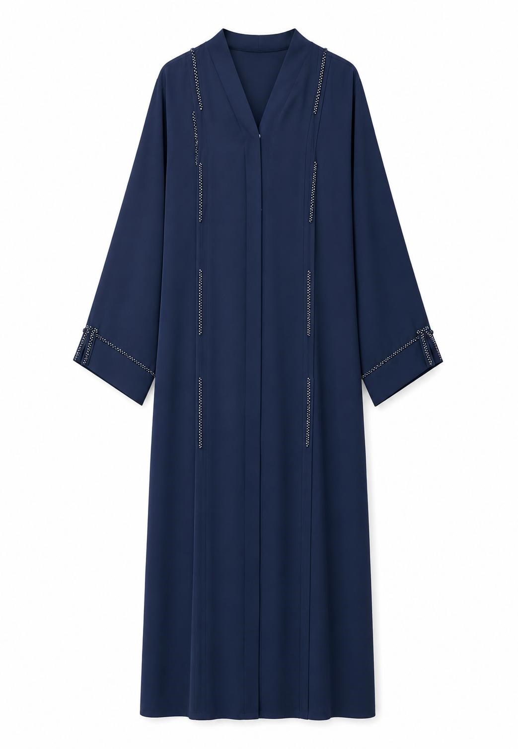 Lacivert Dubai İpeği Minimal Taş Detaylı Abaya