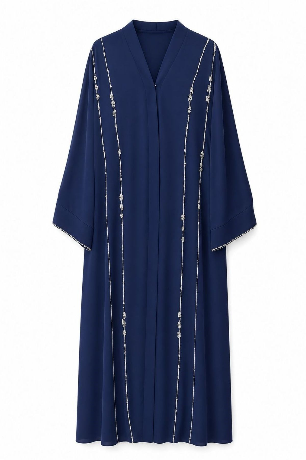 Lacivert Dubai İpeği Taş İşlemeli Abaya
