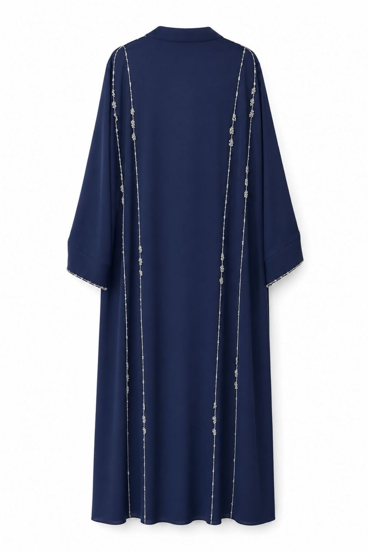 Lacivert Dubai İpeği Taş İşlemeli Abaya