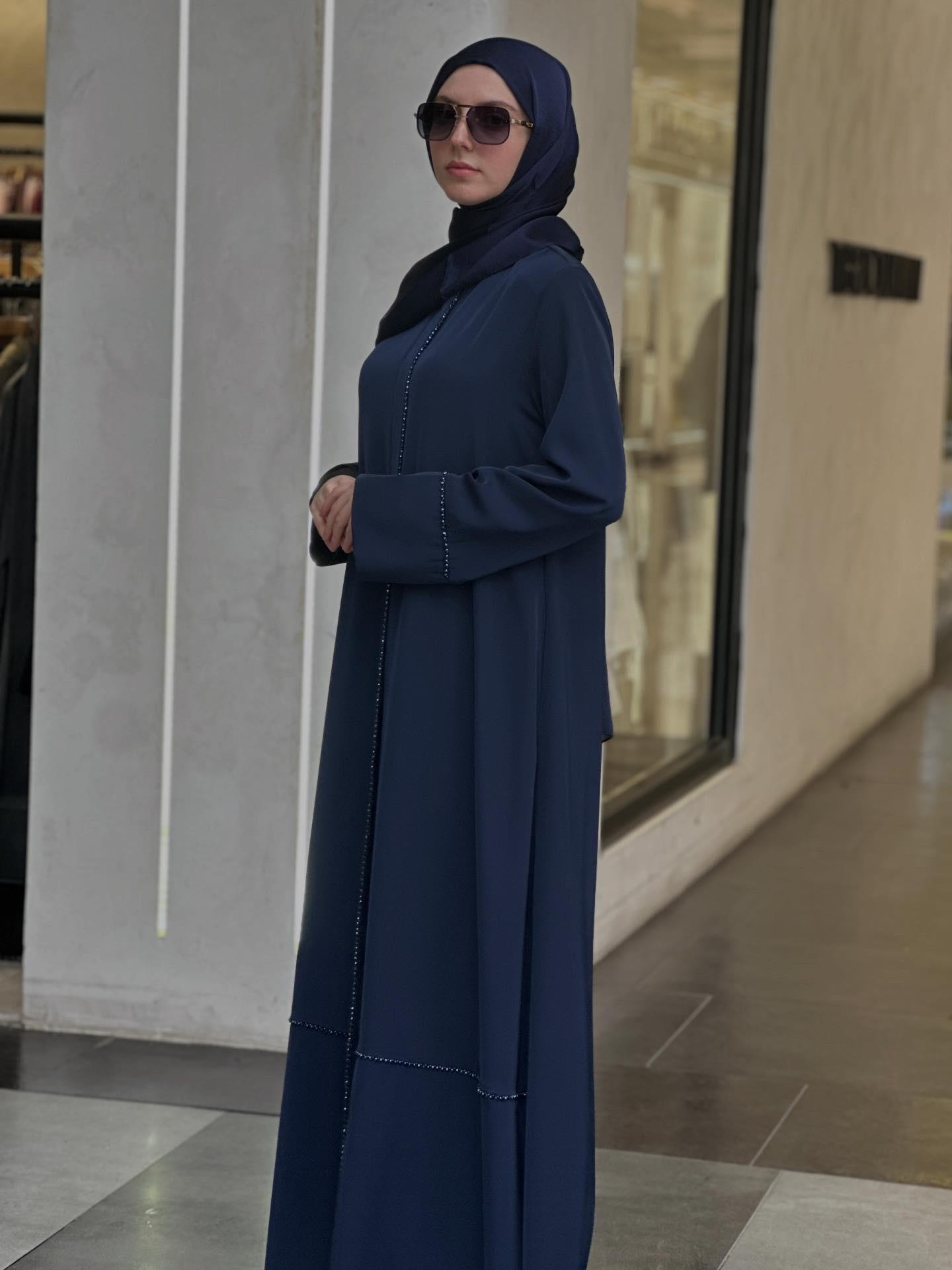 LİORA TAŞ DETAYLI FERACE ŞAL TAKIM LACİVERT