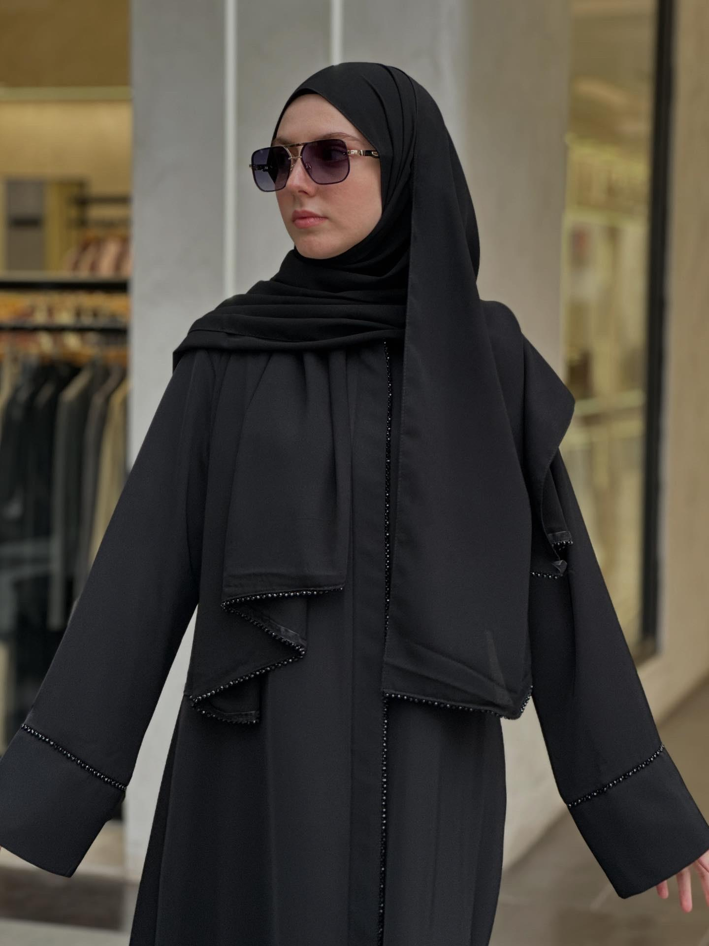 LİORA TAŞ DETAYLI FERACE ŞAL TAKIM SİYAH
