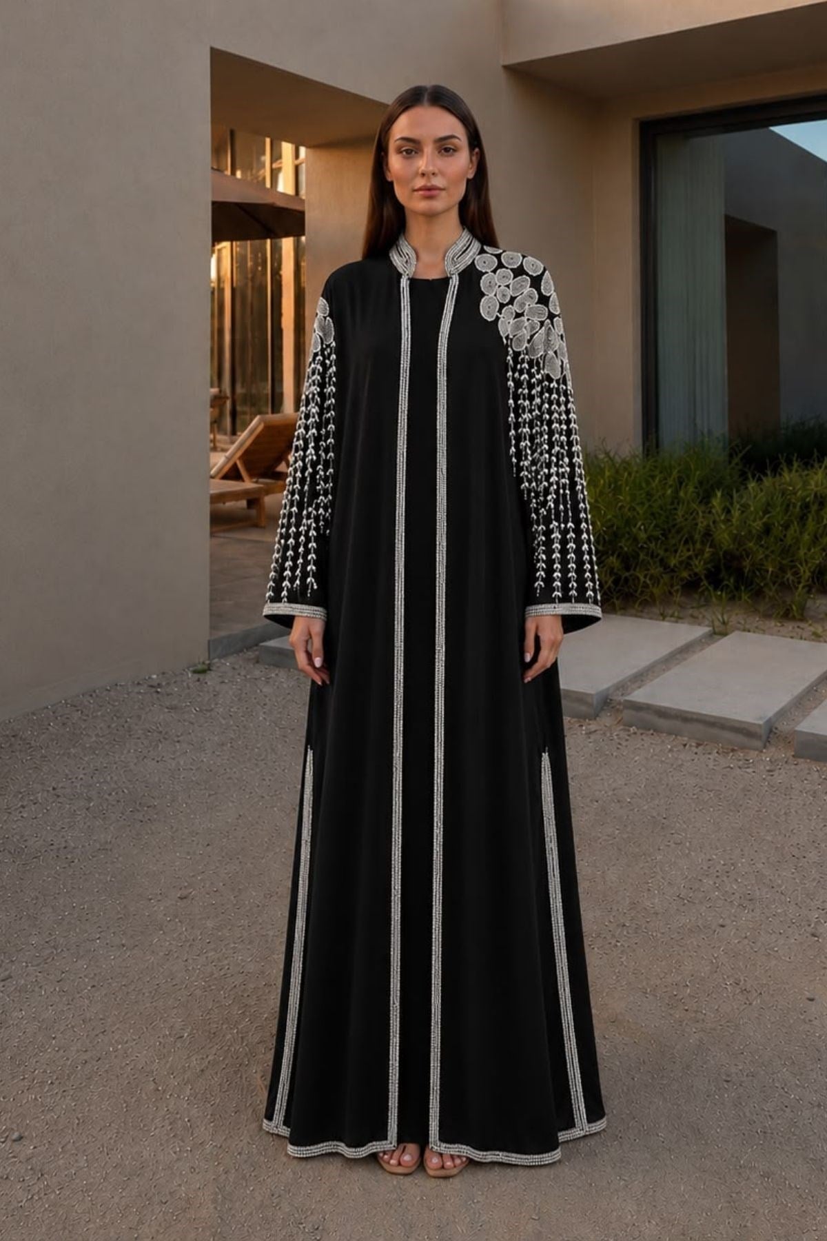 Lüks Taş İşlemeli Özel Tasarım Abaya Takımı