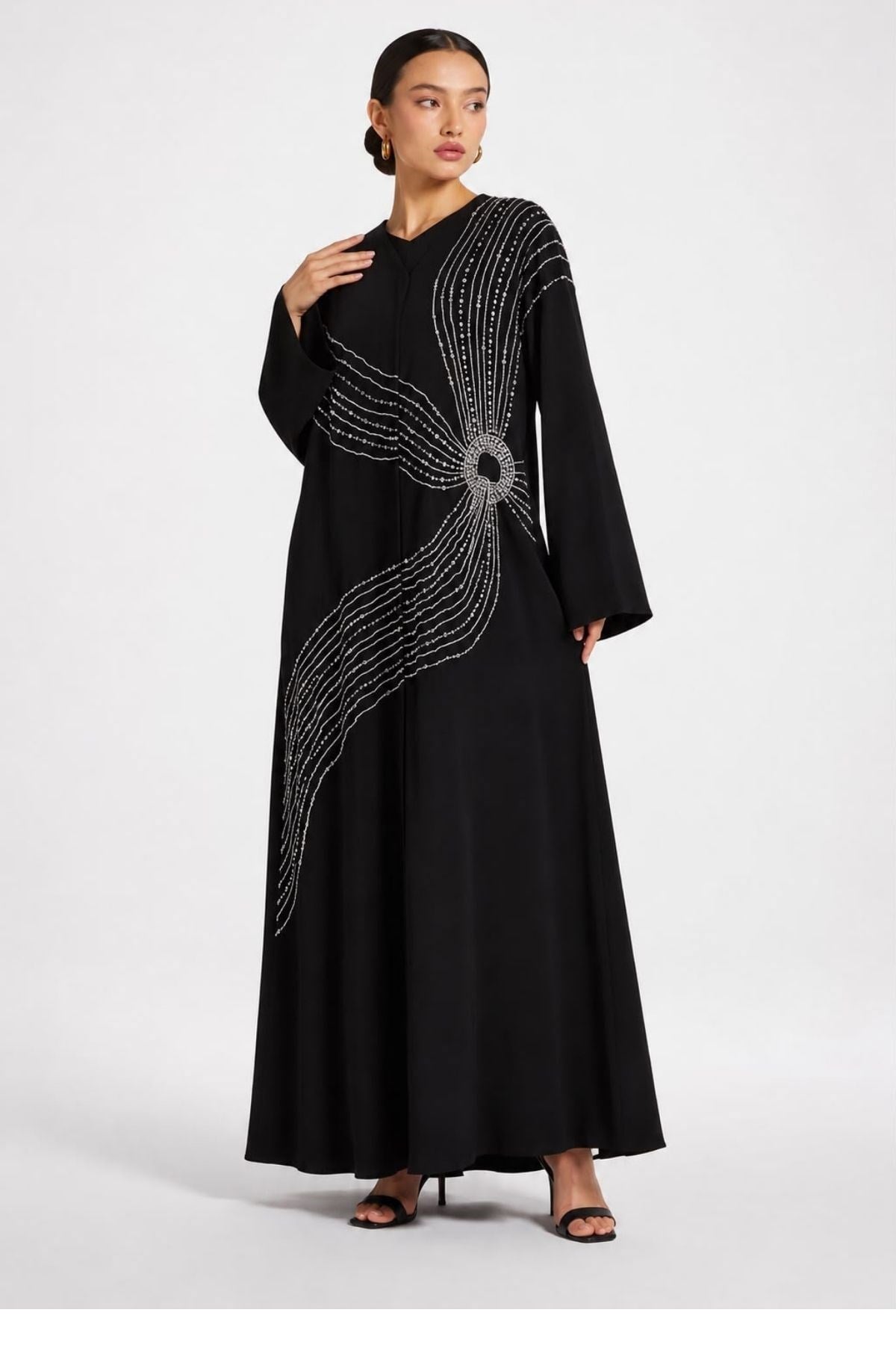 Mihra Sarmal Taş İşlemeli Siyah Abaya