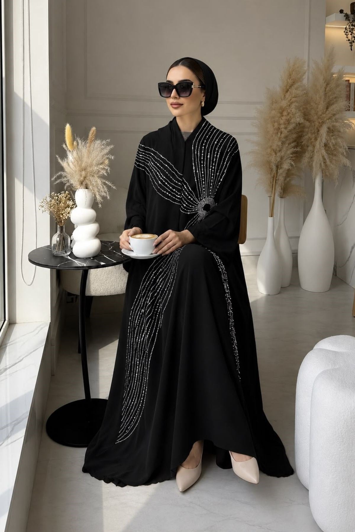 Mihra Sarmal Taş İşlemeli Siyah Abaya