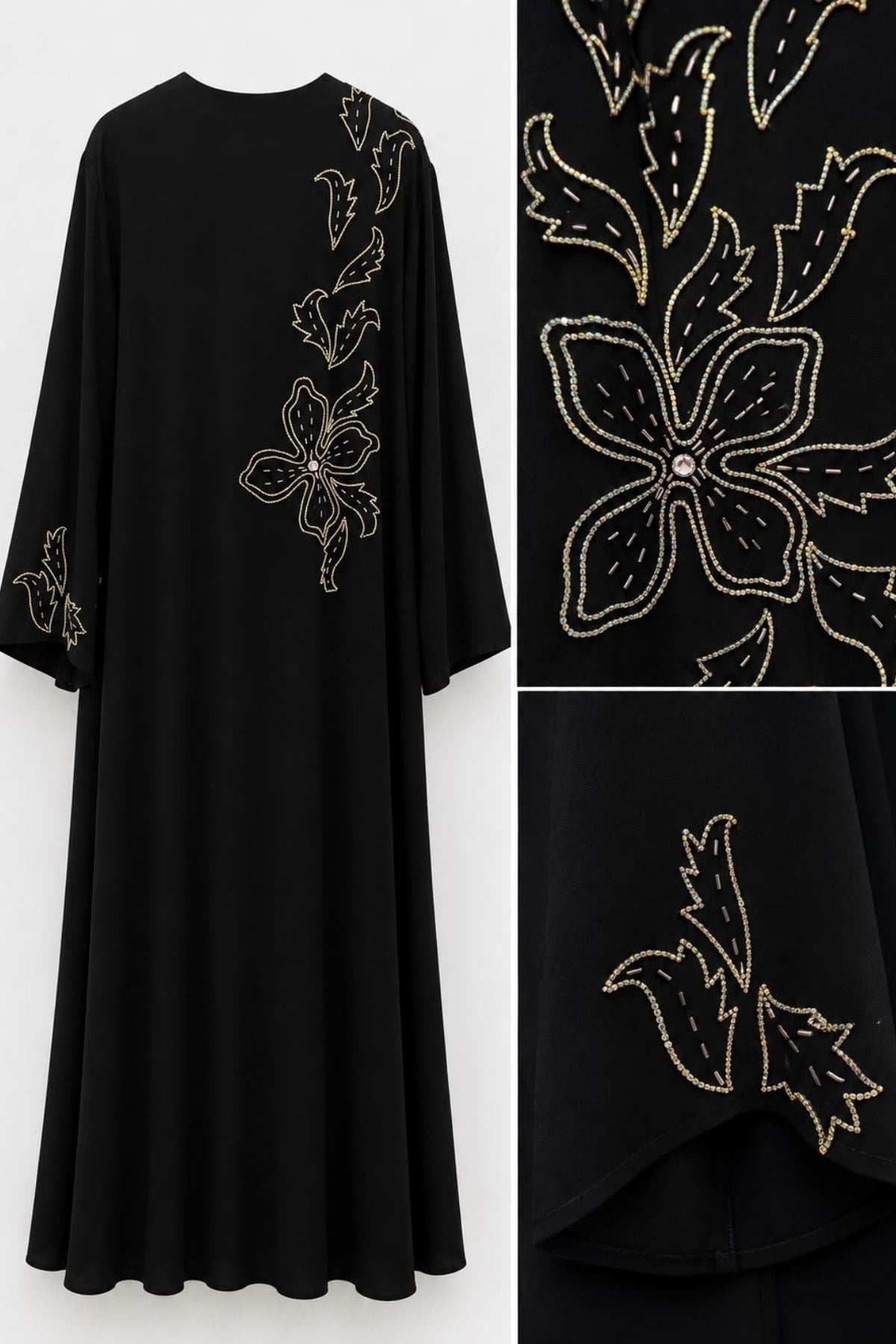 Narev Çiçek İşlemeli Özel Tasarım Abaya
