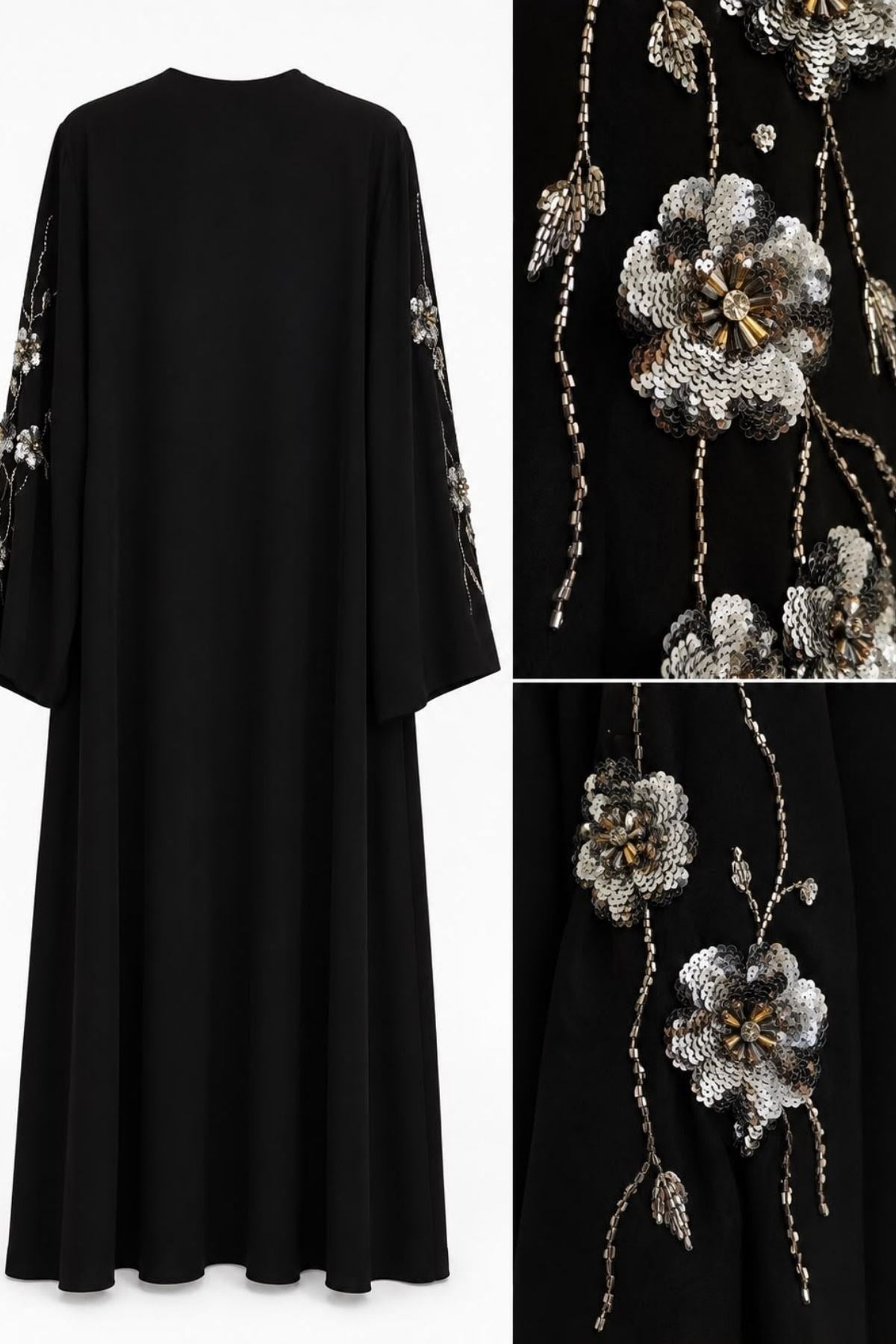 Nisra Çiçek İşlemeli Özel Tasarım Abaya