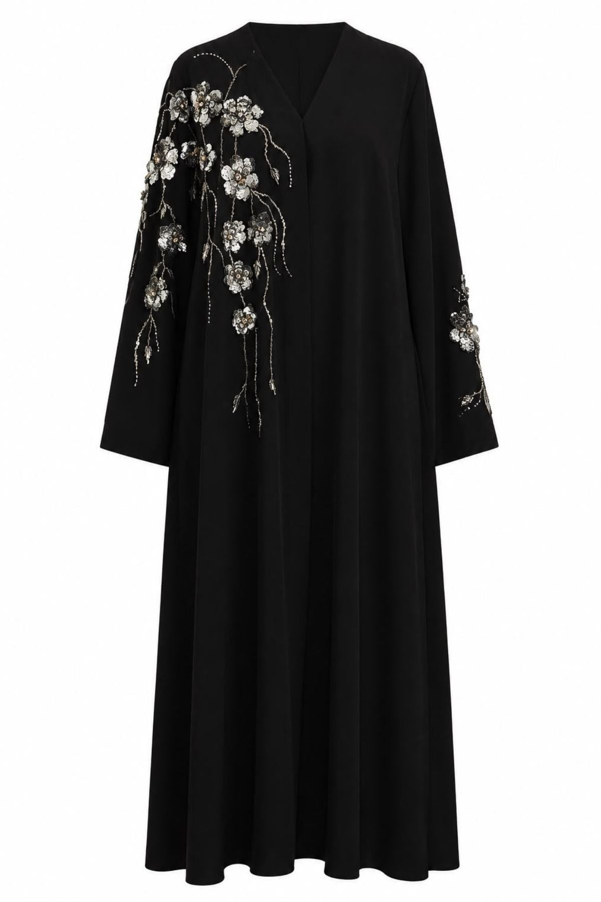 Nisra Çiçek İşlemeli Özel Tasarım Abaya