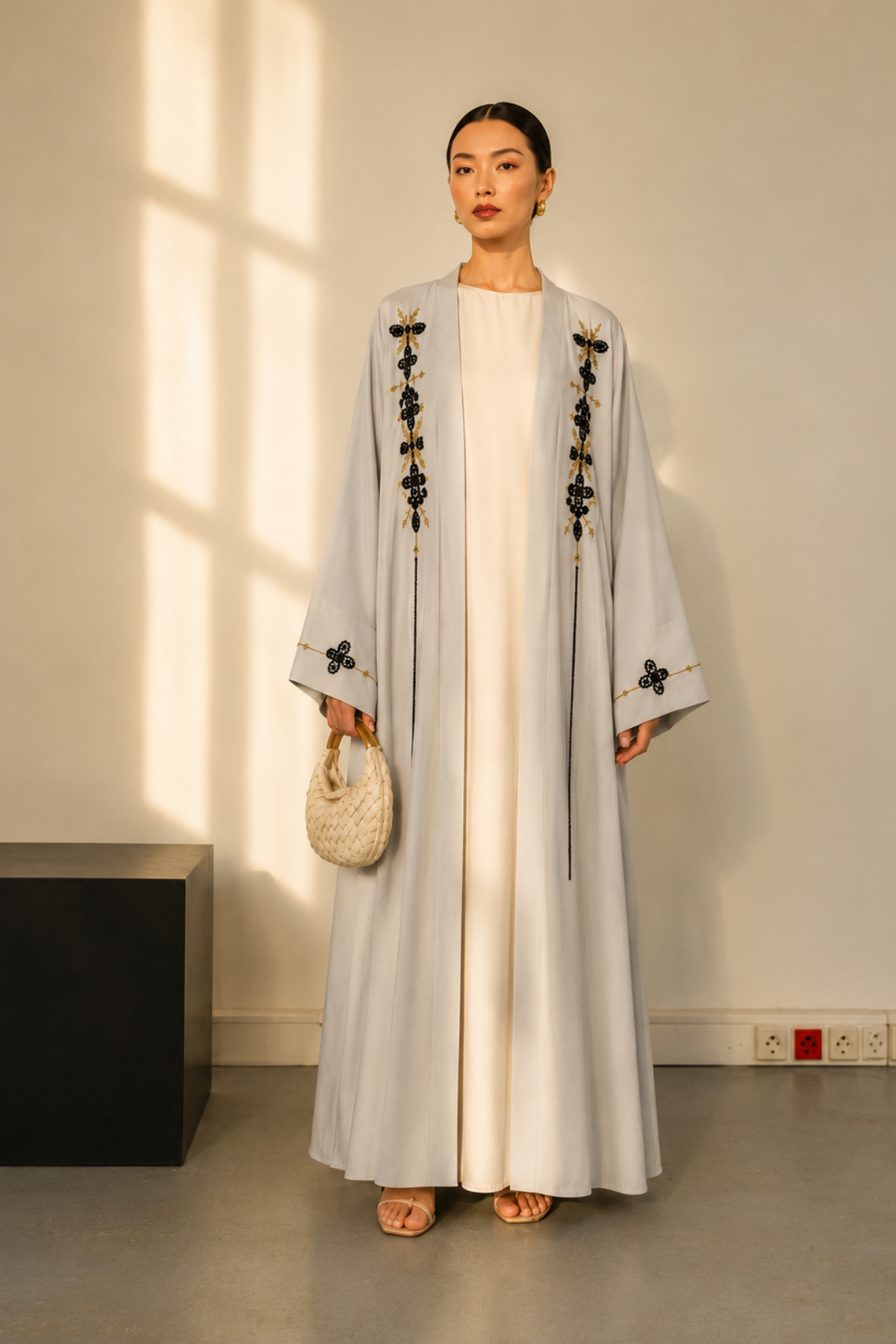 Özel Gold Nakışlı Ekru Abaya