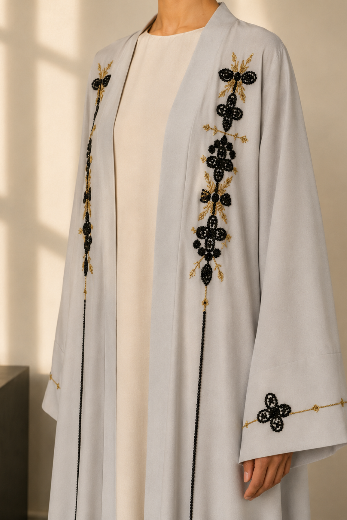 Özel Gold Nakışlı Ekru Abaya