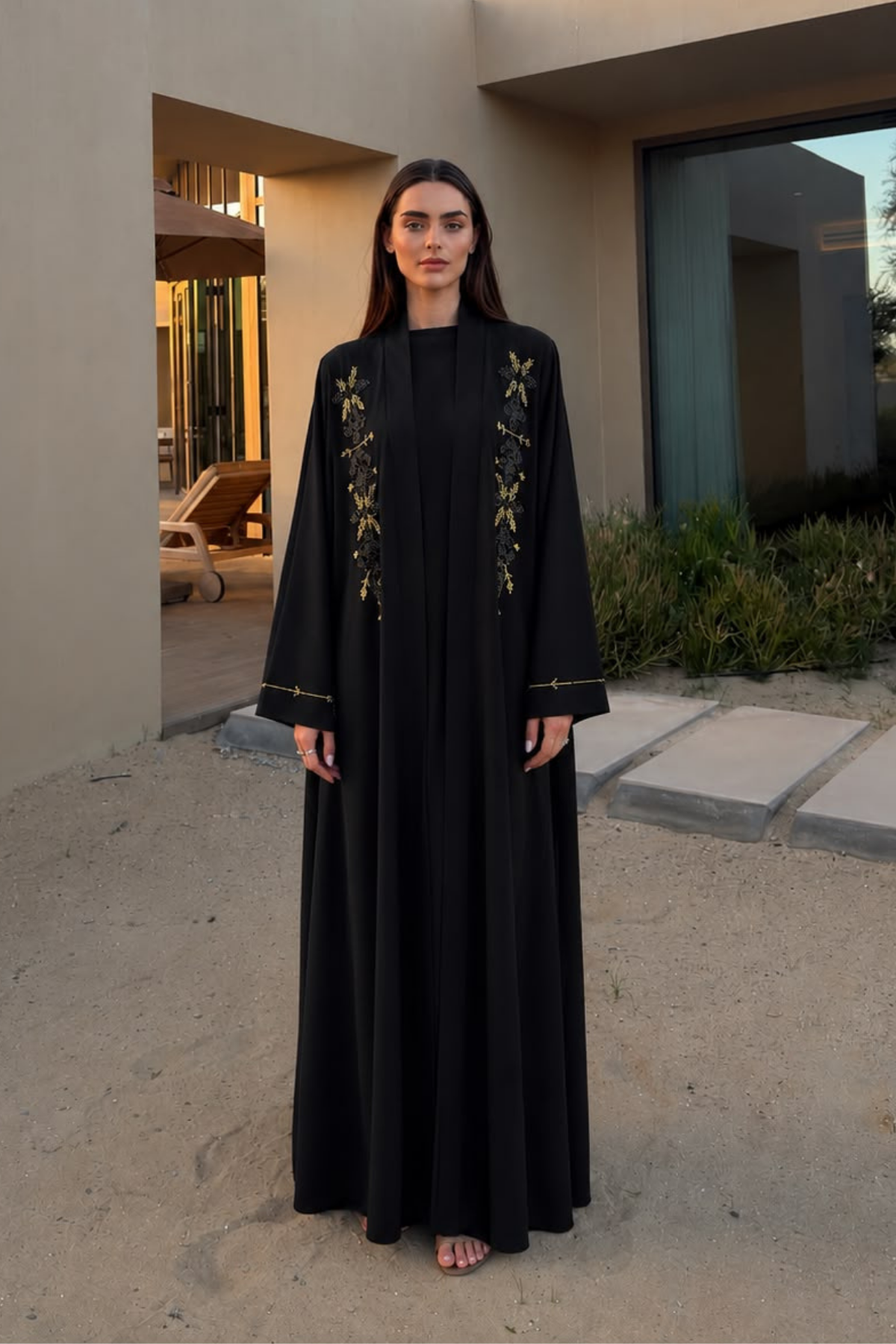Özel Gold Nakışlı Siyah Abaya