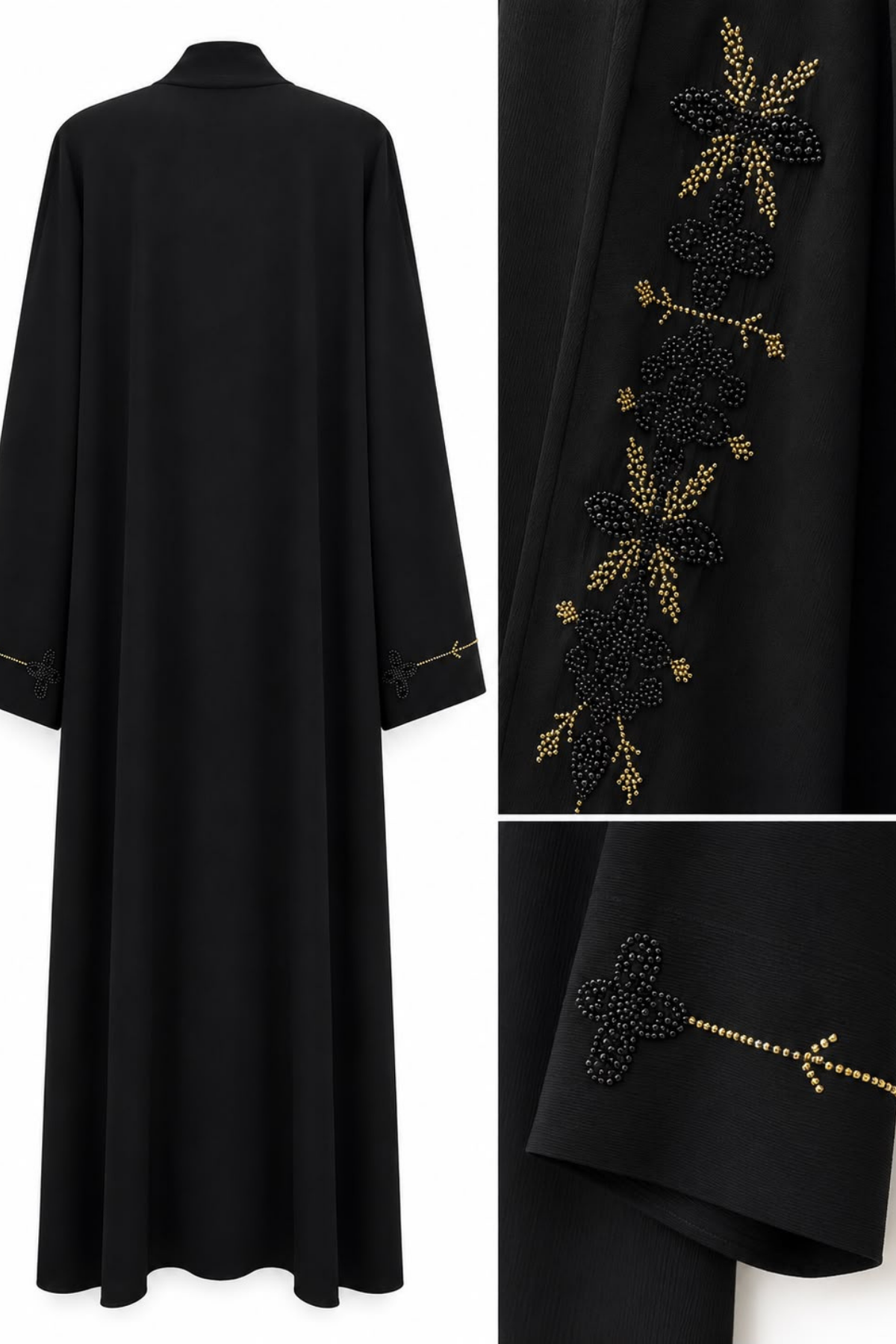 Özel Gold Nakışlı Siyah Abaya