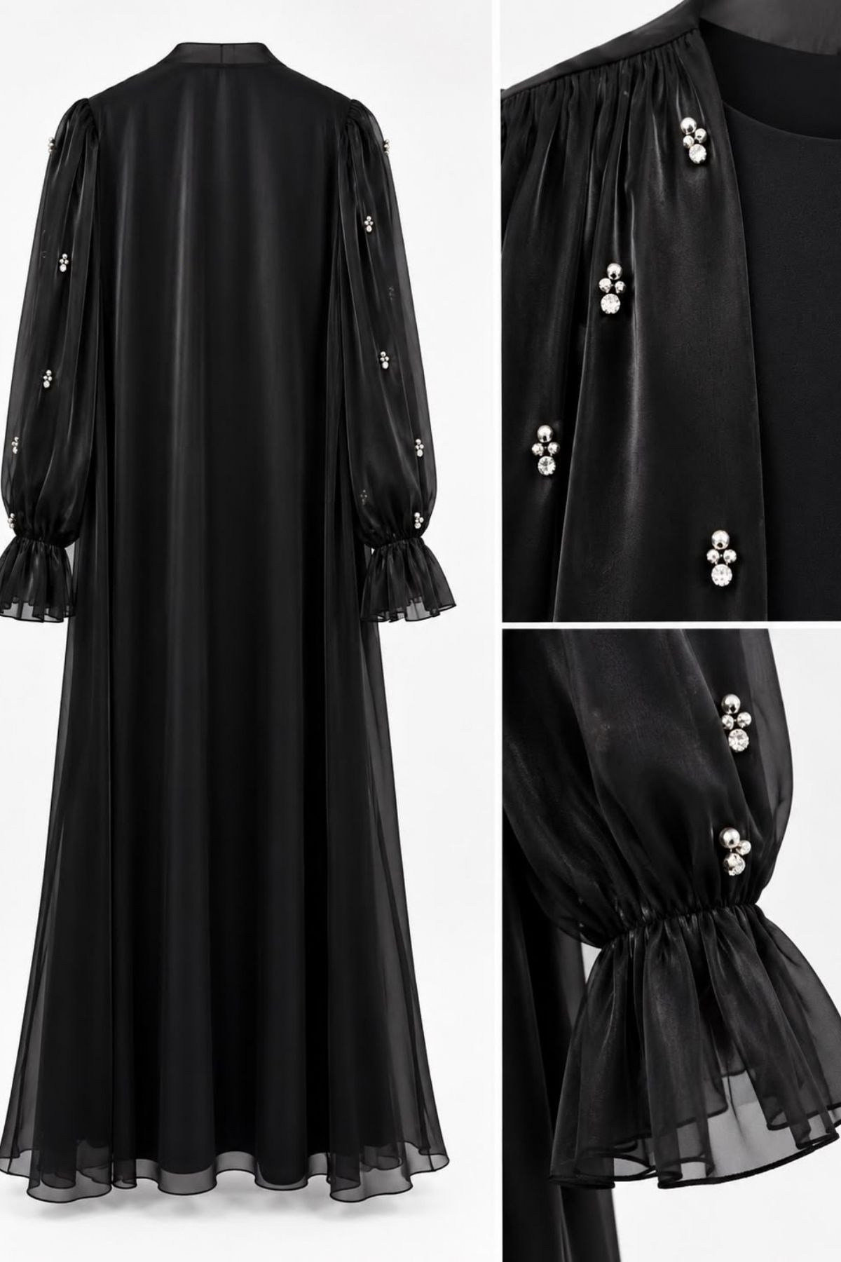 Özel İnci İşlemeli İkili Abaya Takım Siyah