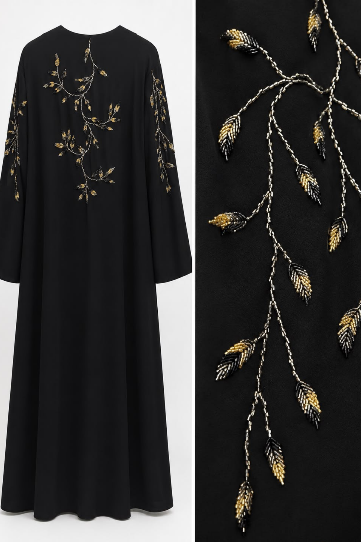Özel İthal İşlemeli Siyah Abaya