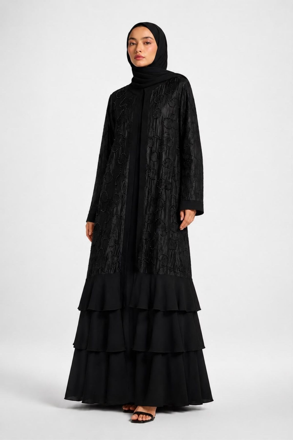 Özel Taş İşlemeli Siyah Abaya