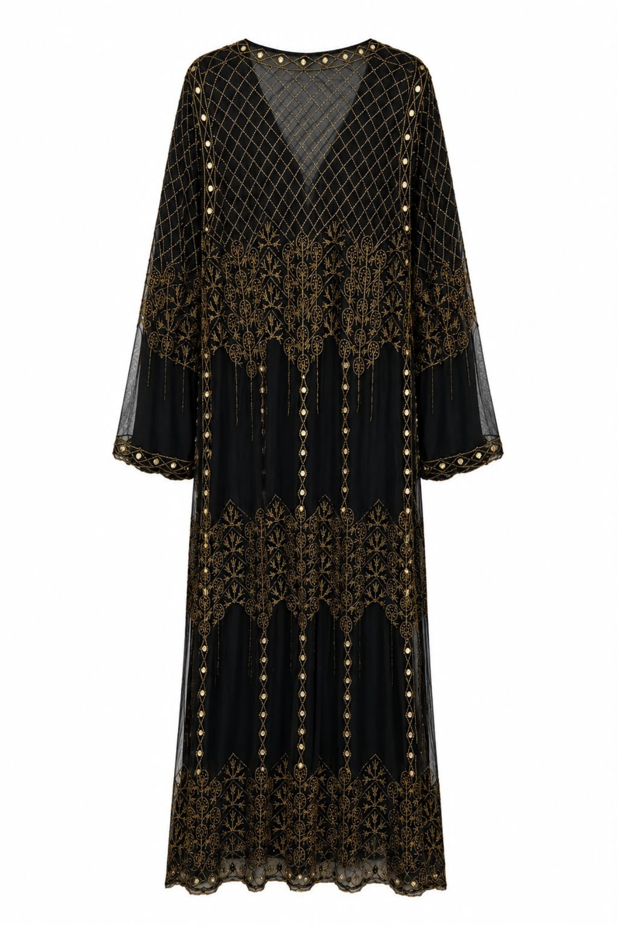 Özel Tasarım Gold Taş Ve İşleme Detaylı Siyah Abaya