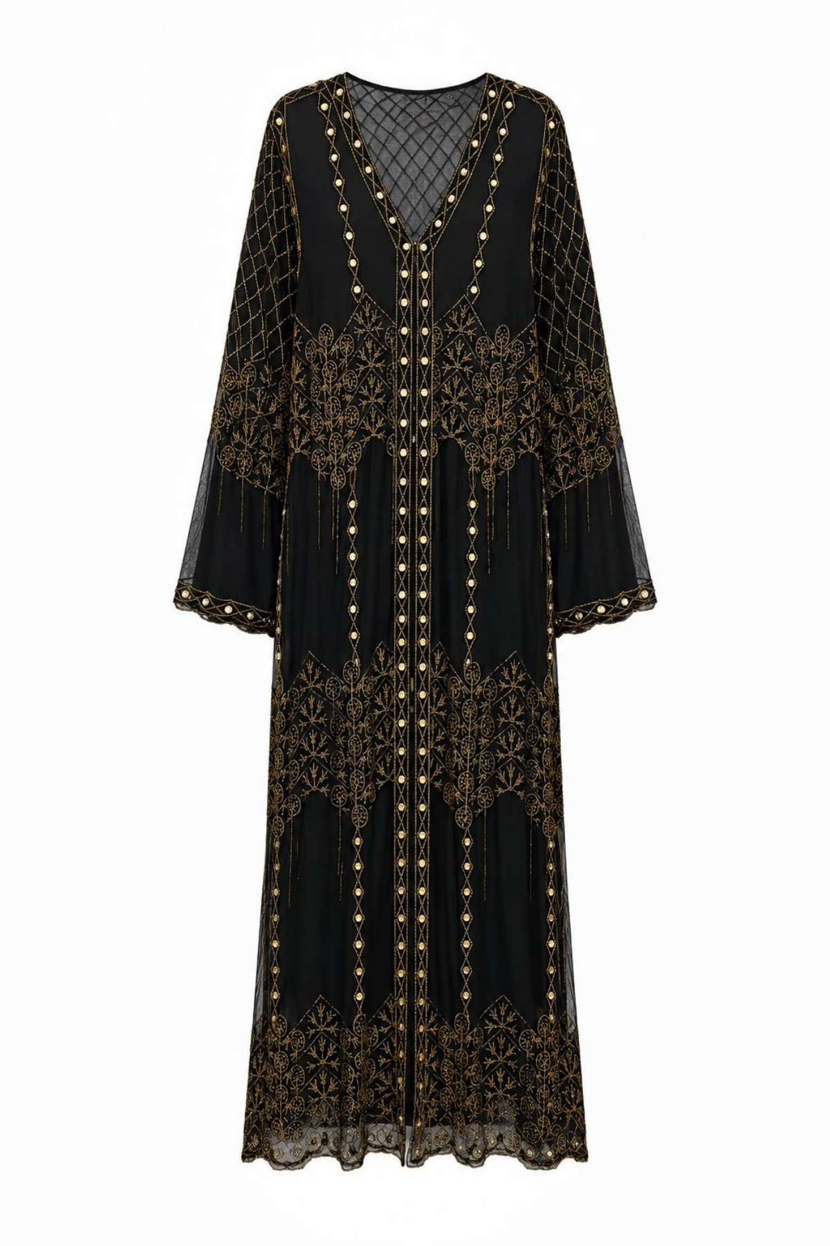 Özel Tasarım Gold Taş Ve İşleme Detaylı Siyah Abaya