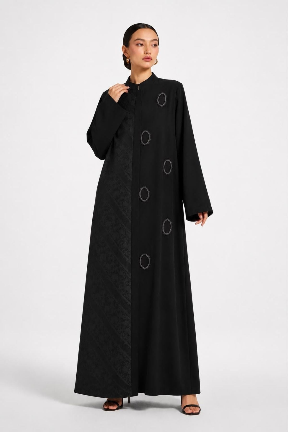 Petek Krep Taş İşlemeli Siyah Abaya