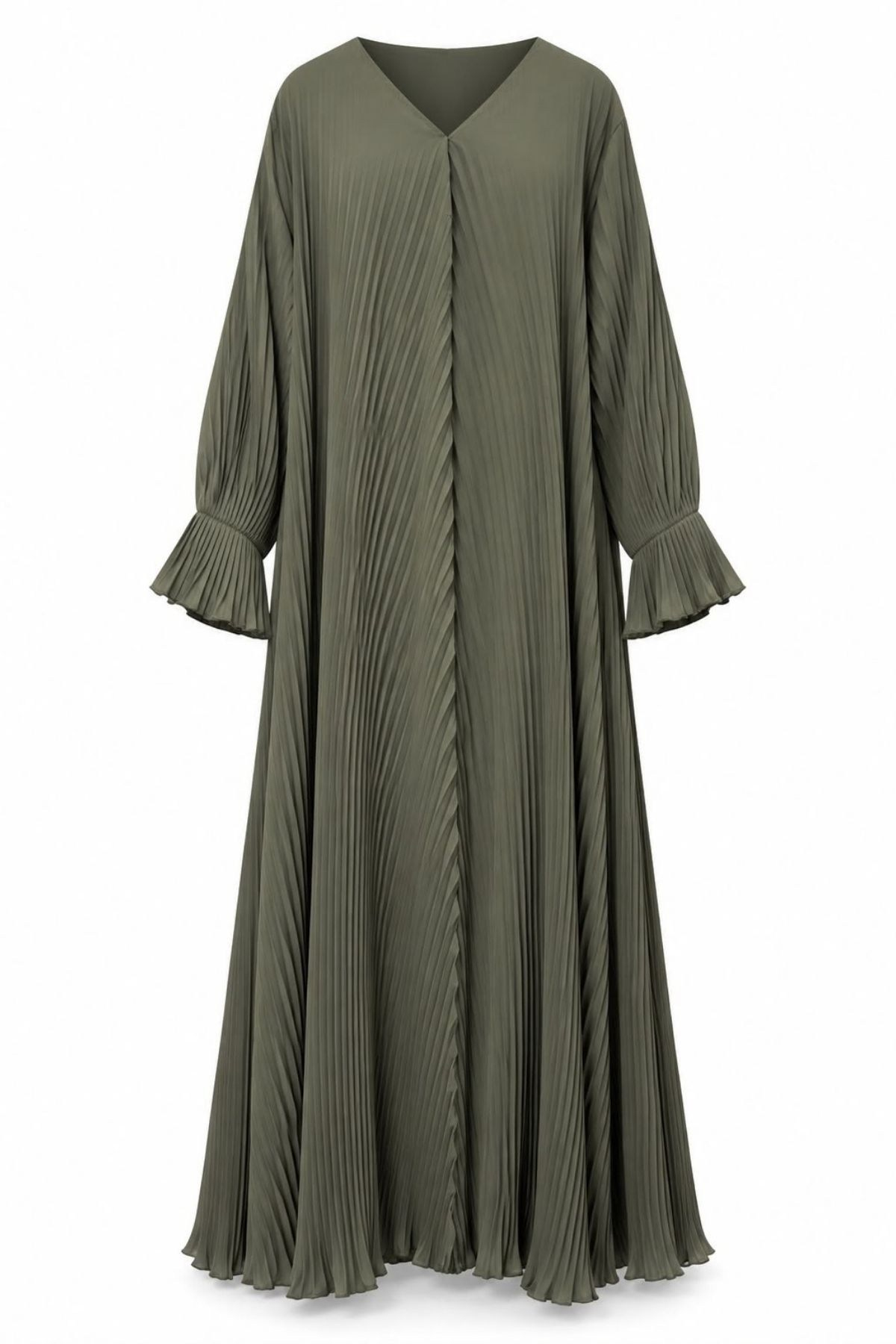 Piliseli Likralı Yeşil Abaya