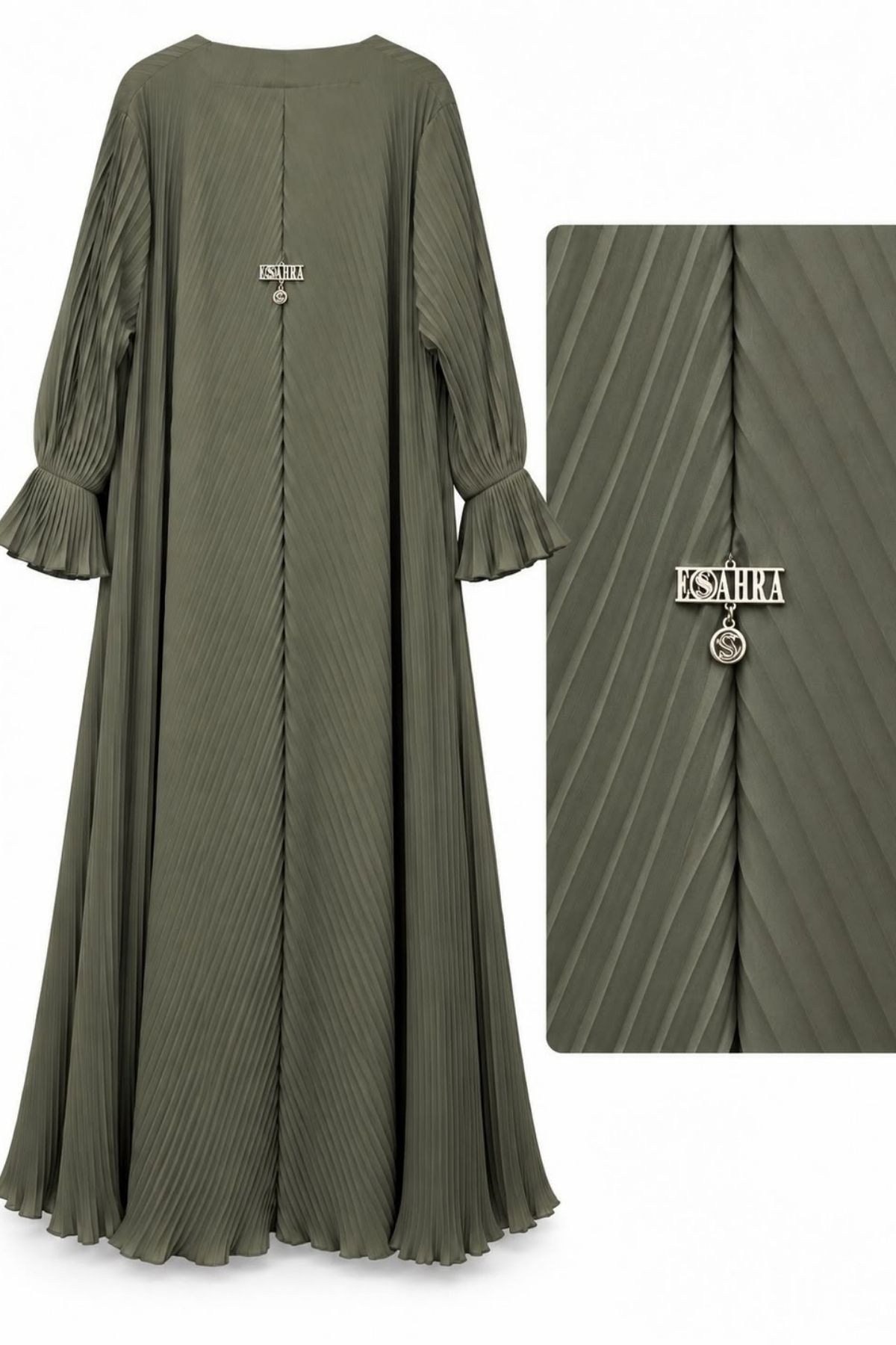 Piliseli Likralı Yeşil Abaya