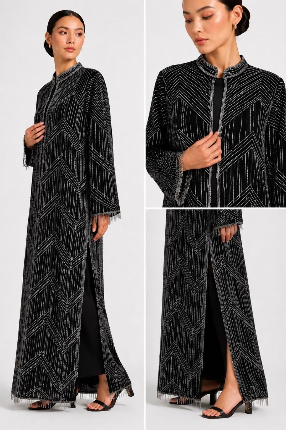 Prestige İthal Boncuk İşlemeli Abaya – Ful Siyah