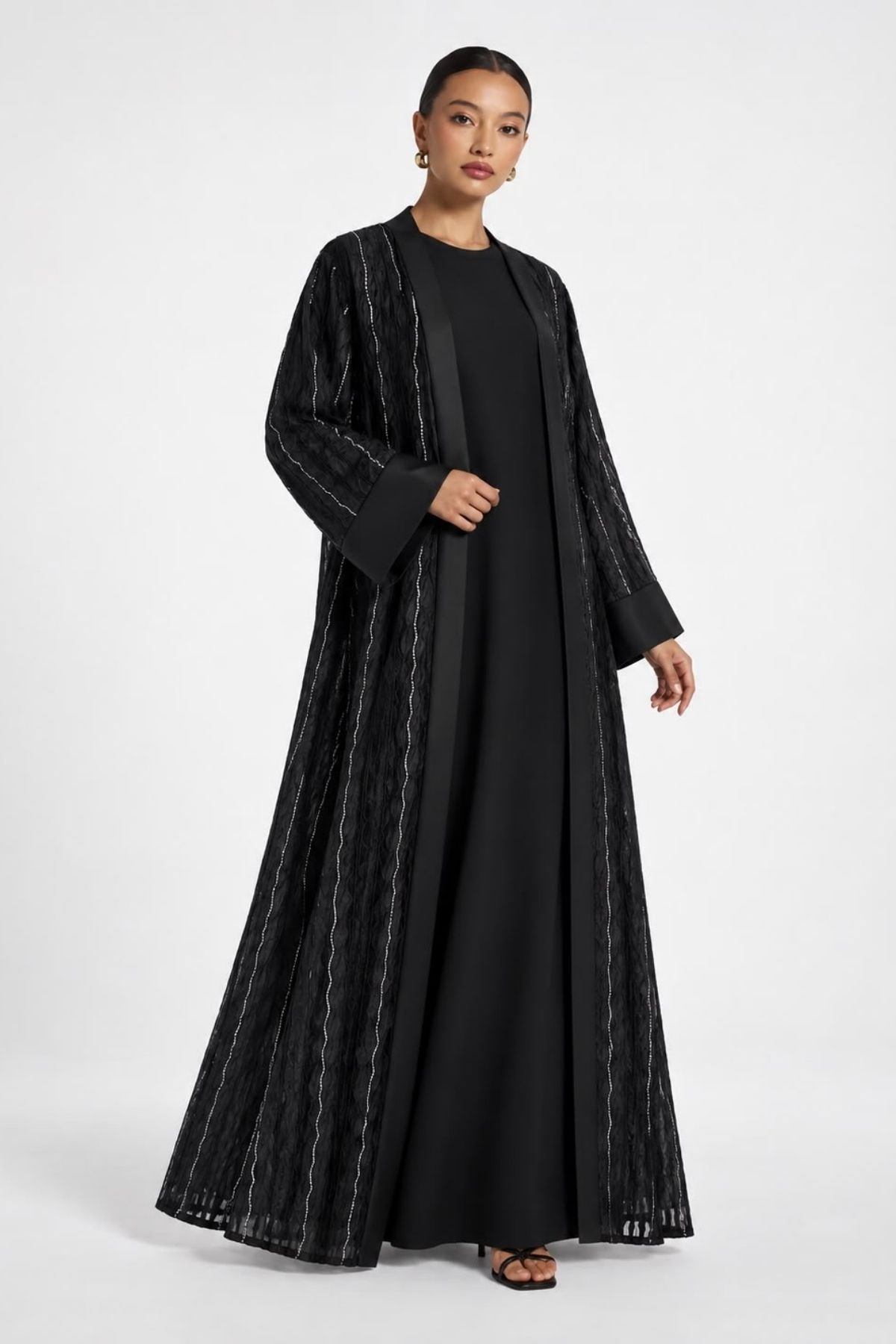 Pul İşleme Abaya Siyah 