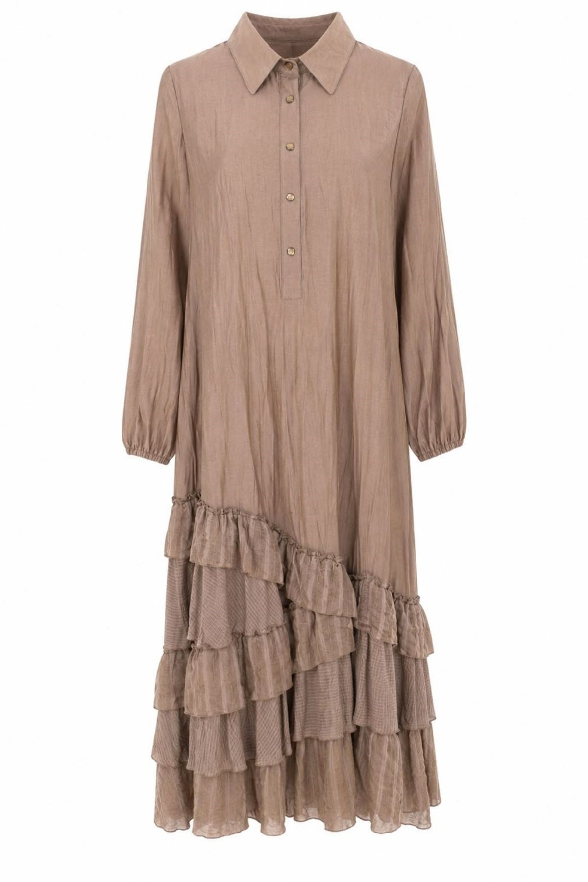 Sahara Volan Katlı Elbise Camel