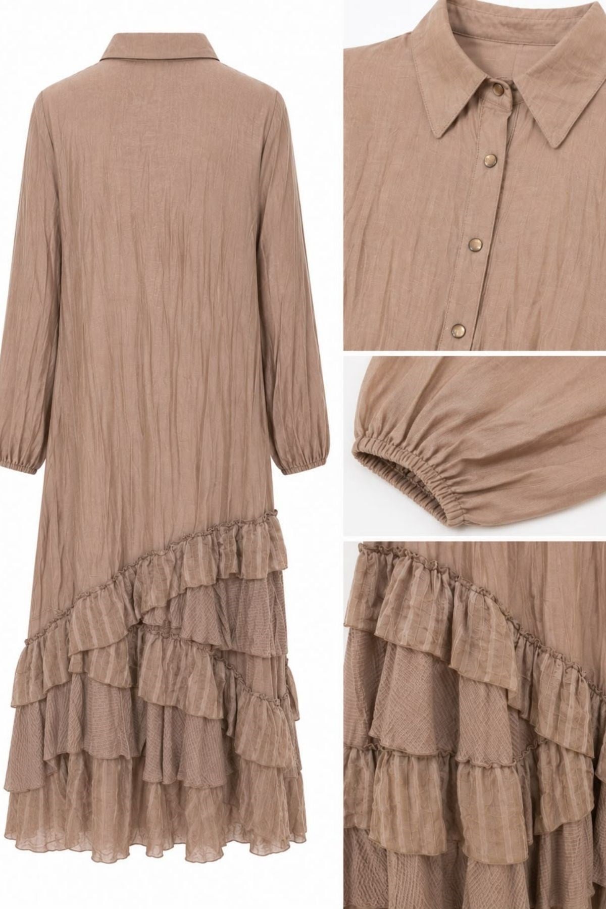 Sahara Volan Katlı Elbise Camel