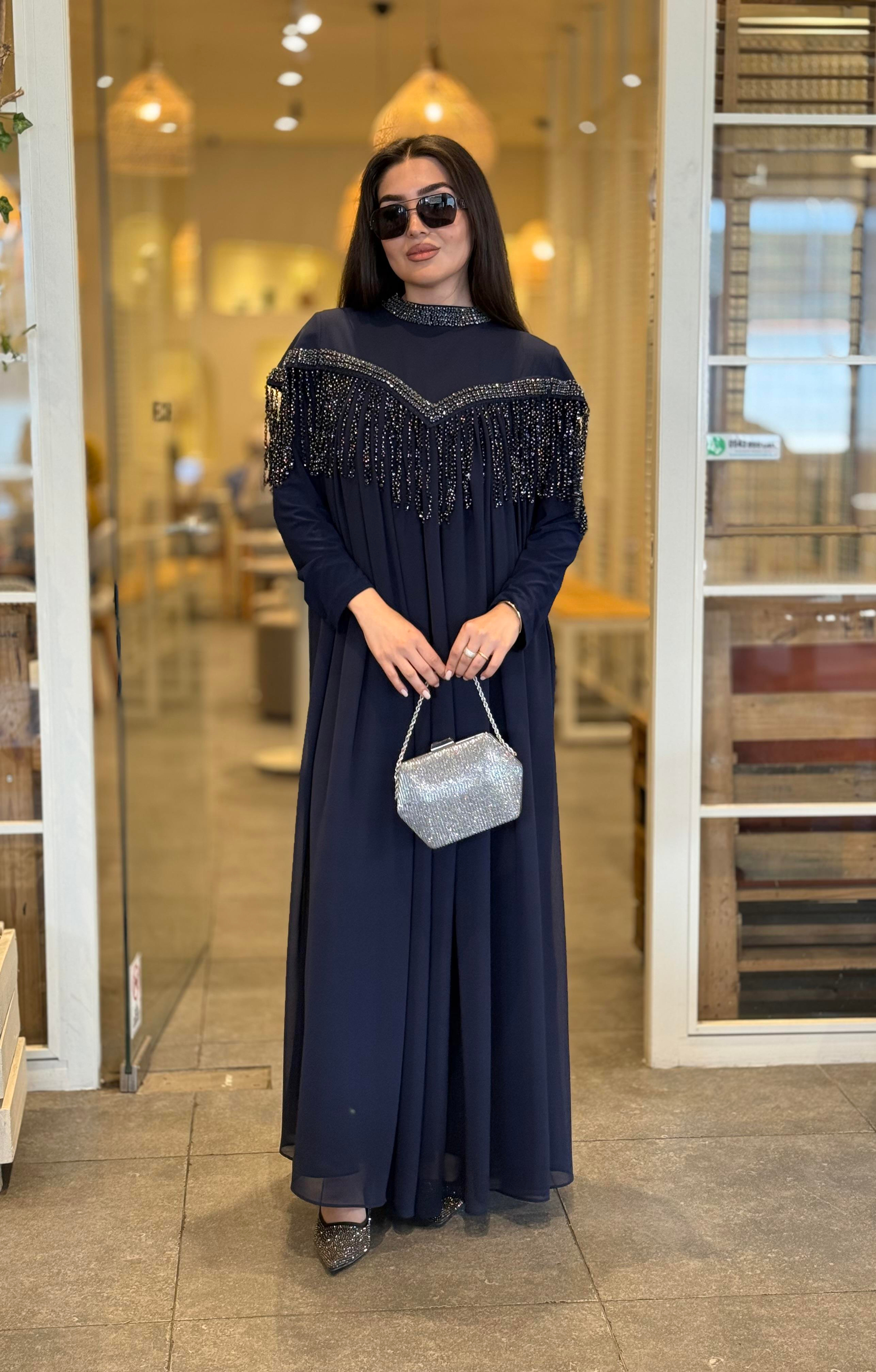 SELENA ELBİSE LACİVERT SAÇAKLI