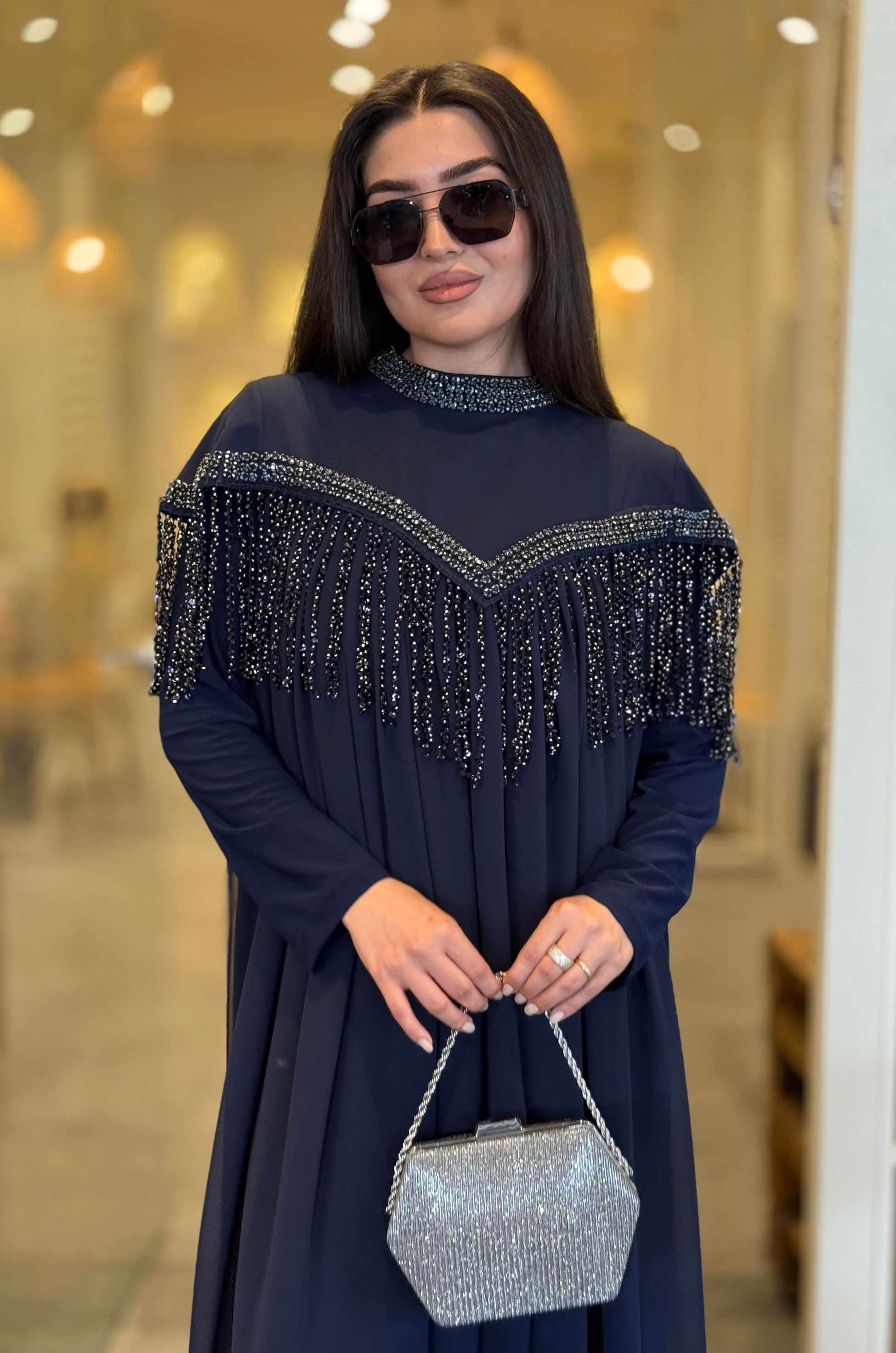 SELENA ELBİSE LACİVERT SAÇAKLI