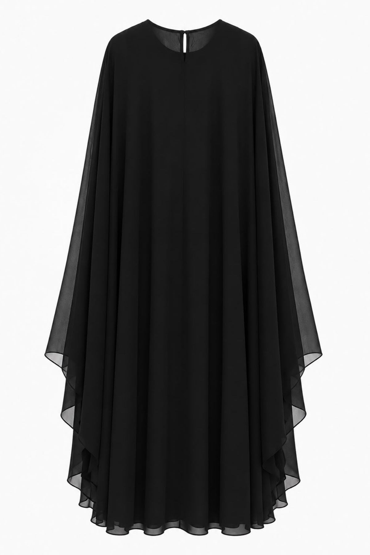 Siyah Çiçek Nakışlı Şifon Abaya