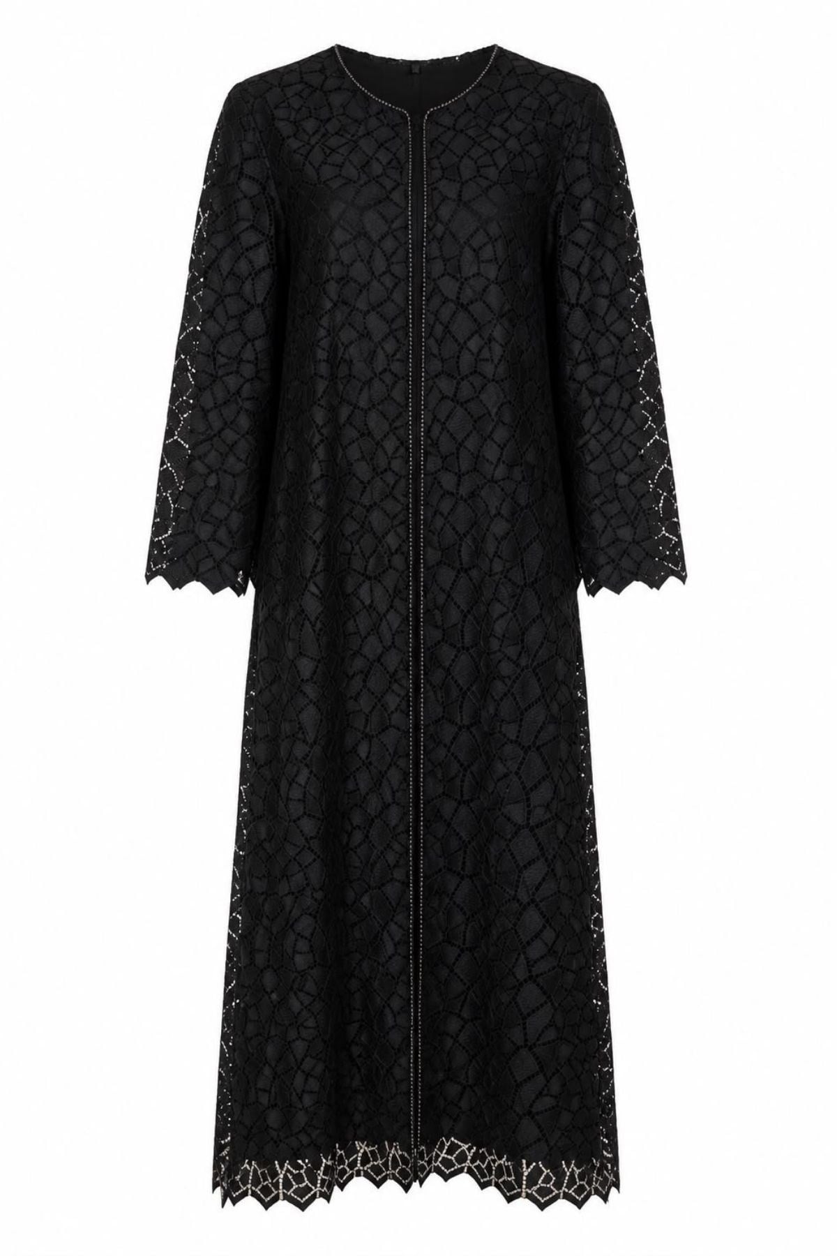 Siyah Dantel İşlemeli Abaya Takımı
