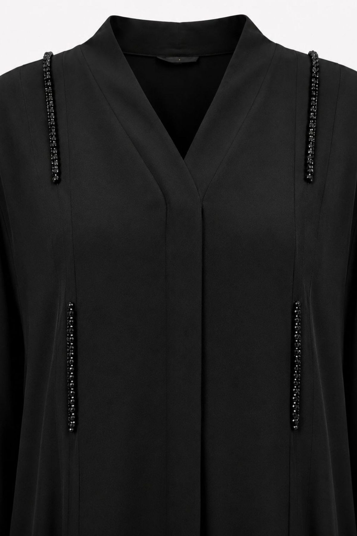 Siyah Dubai İpeği Minimal Taş Detaylı Abaya