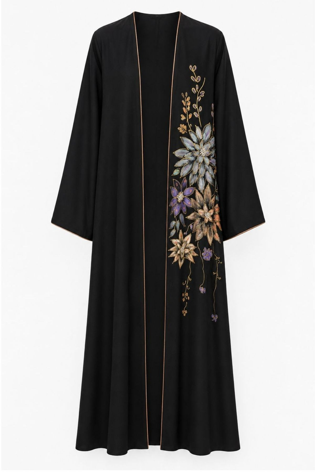 Siyah Gold Nakış Detaylı Abaya