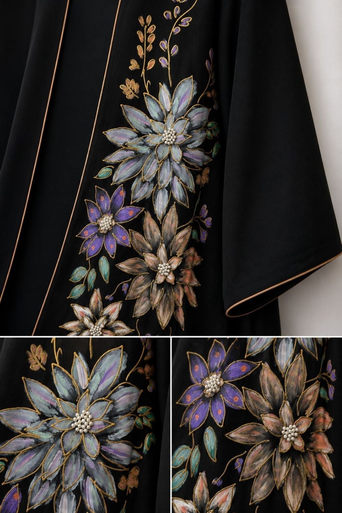 Siyah Gold Nakış Detaylı Abaya